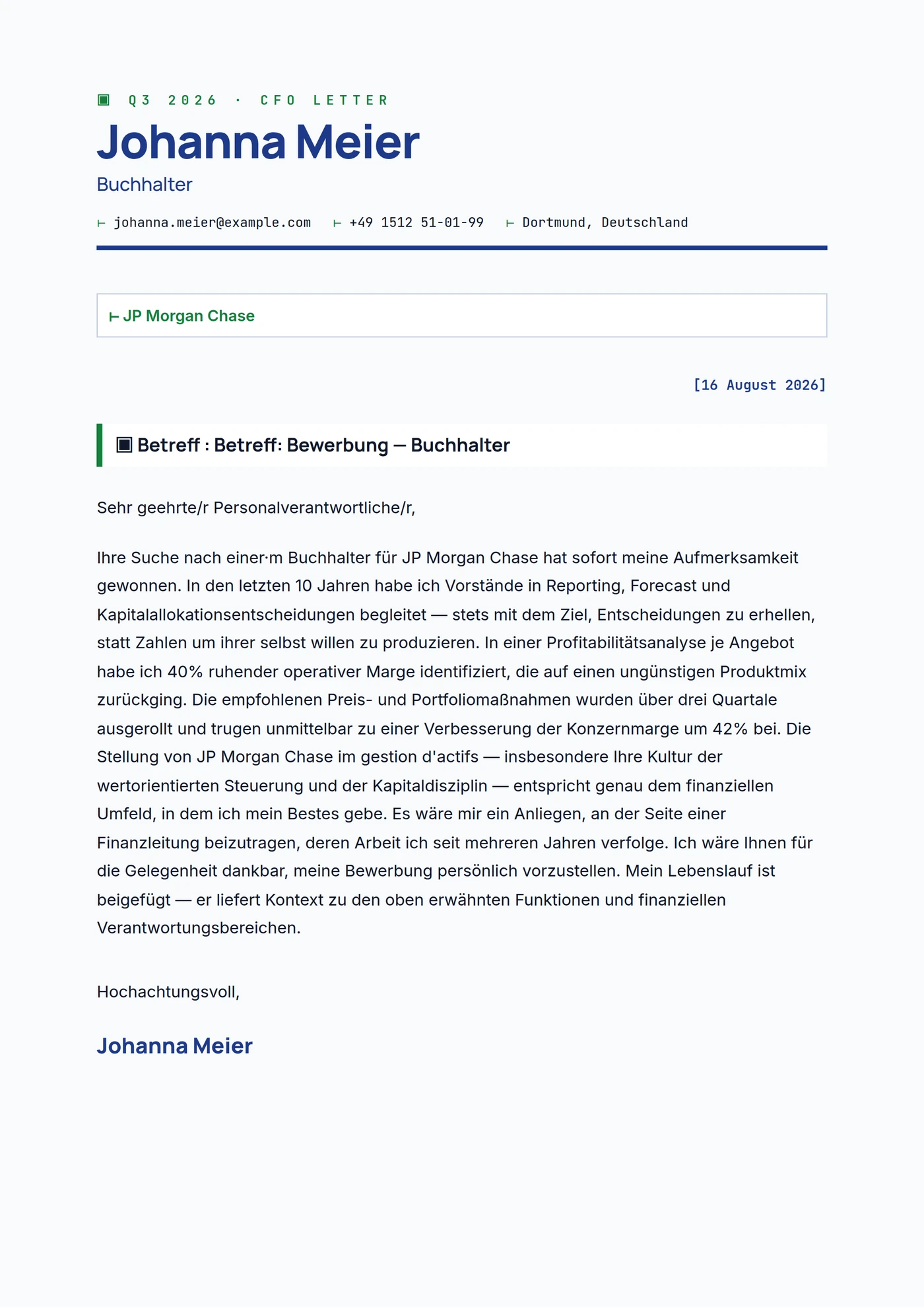 CFO-Schreiben — Mittleres Level
