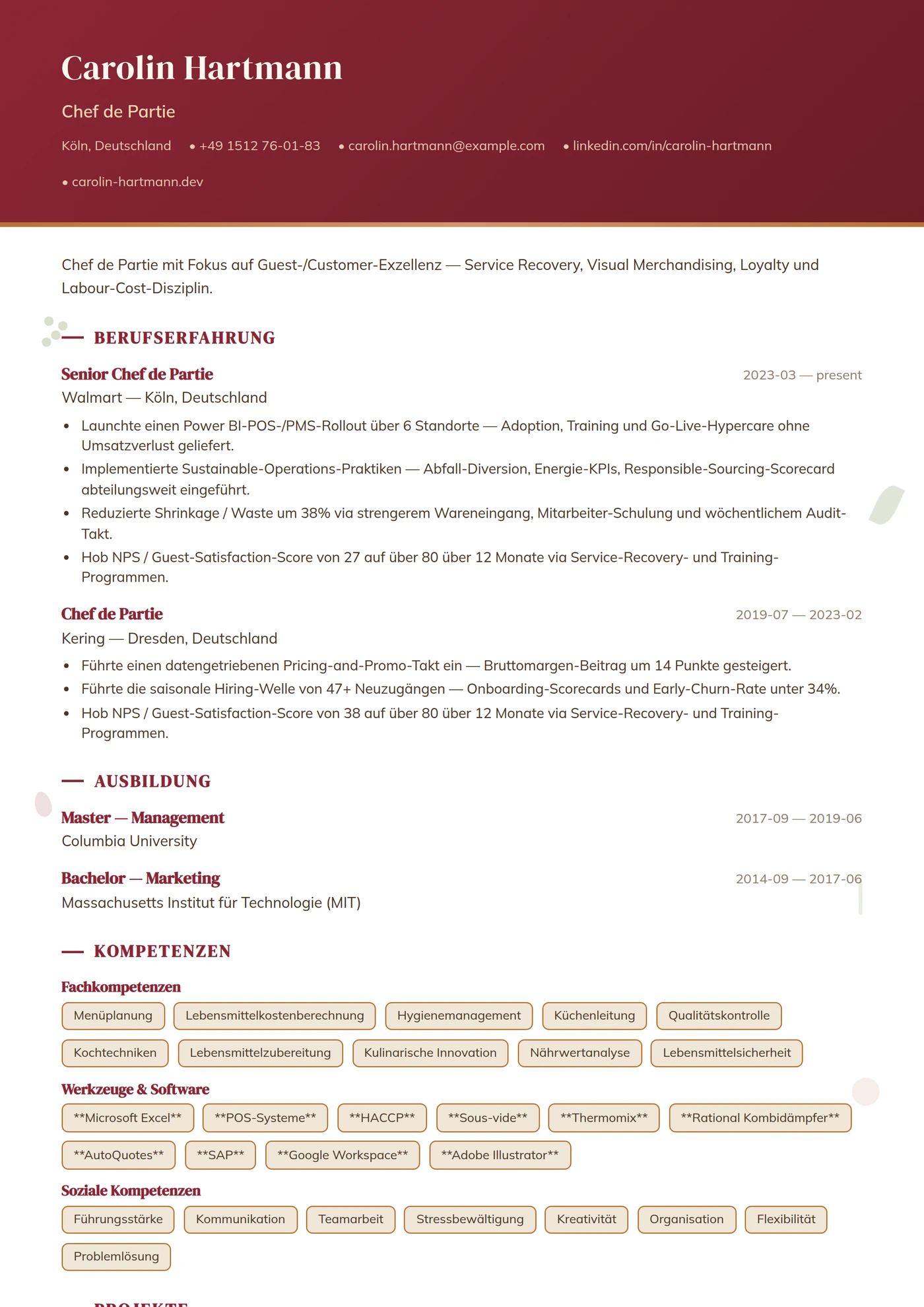 Beruf — Restaurantservice — Senior