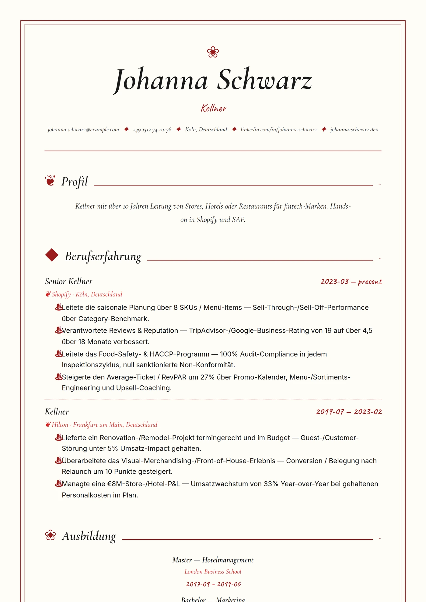 Branche — Küchenchef — Senior