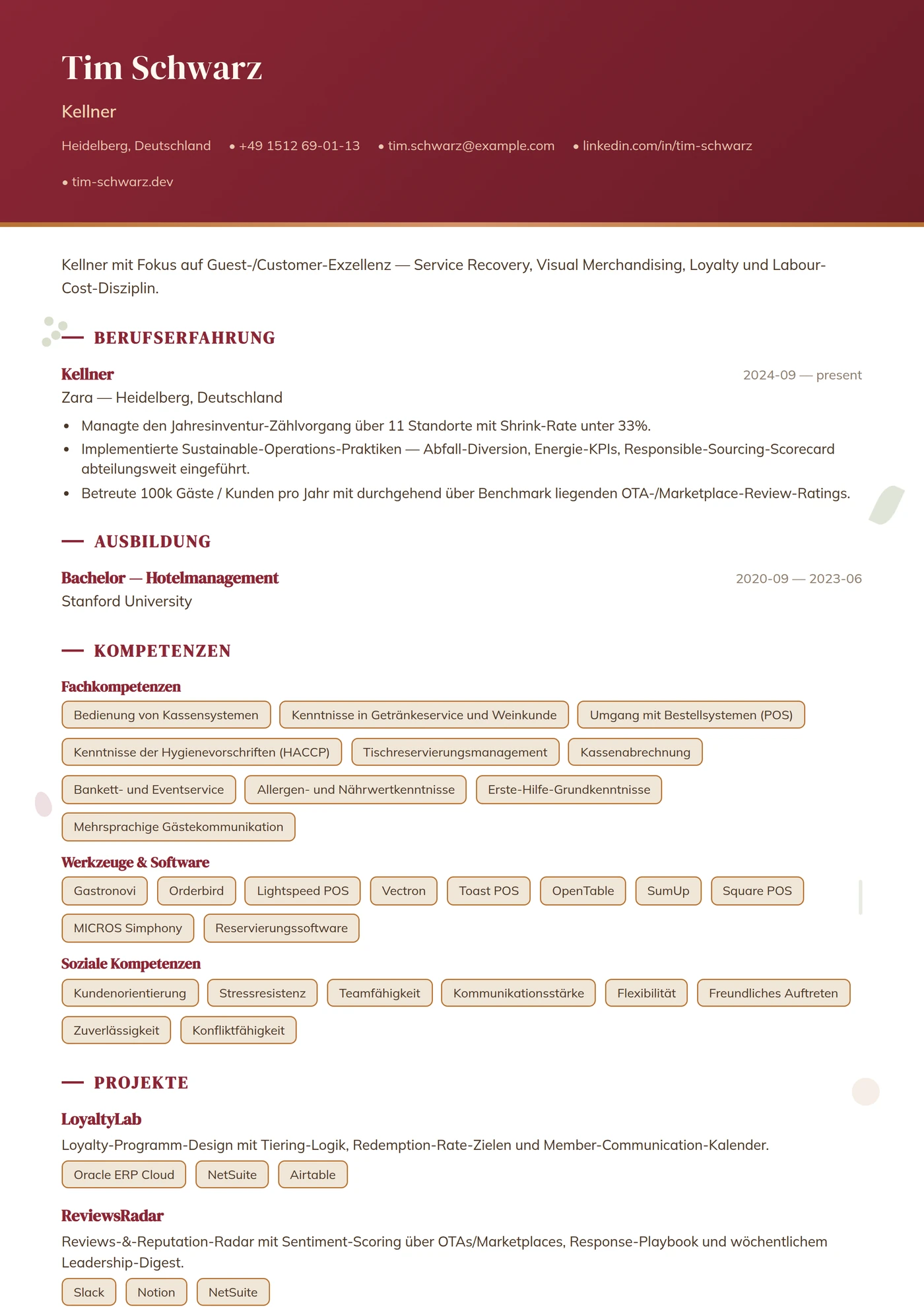 Beruf — Restaurantservice — Junior