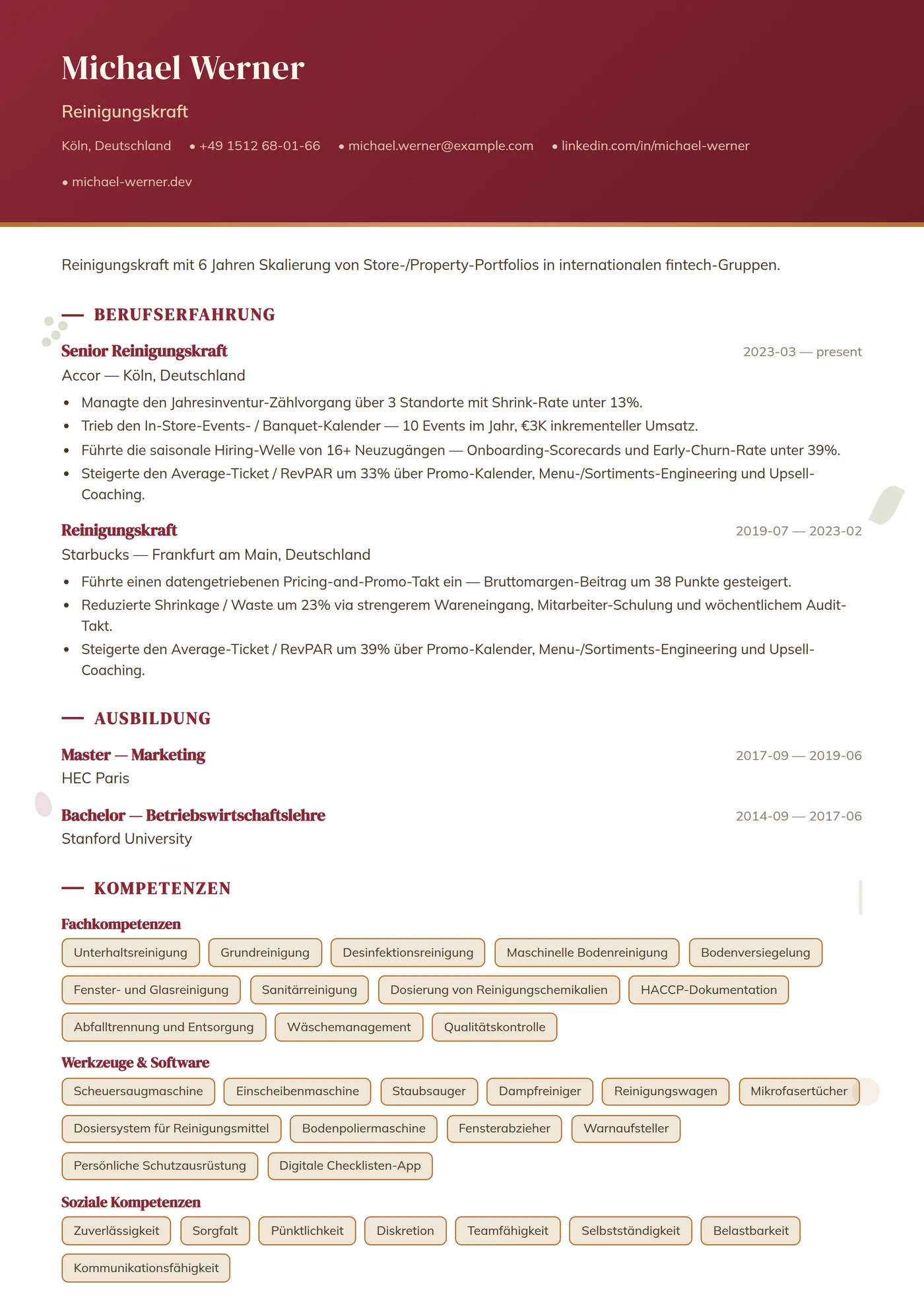 Beruf — Restaurantservice — Senior