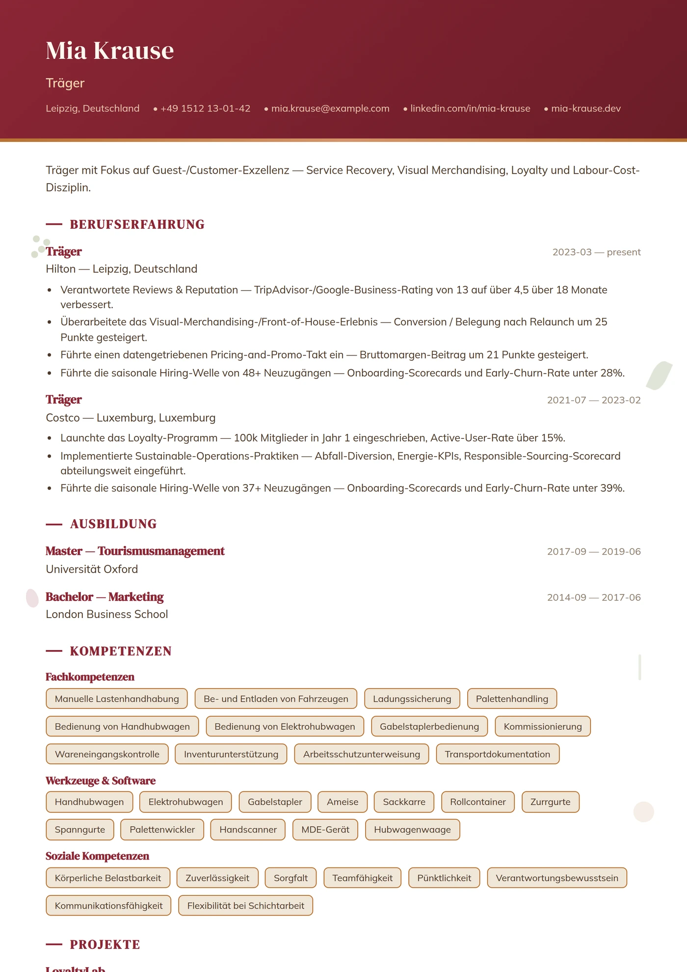 Beruf — Restaurantservice — Mittleres Level