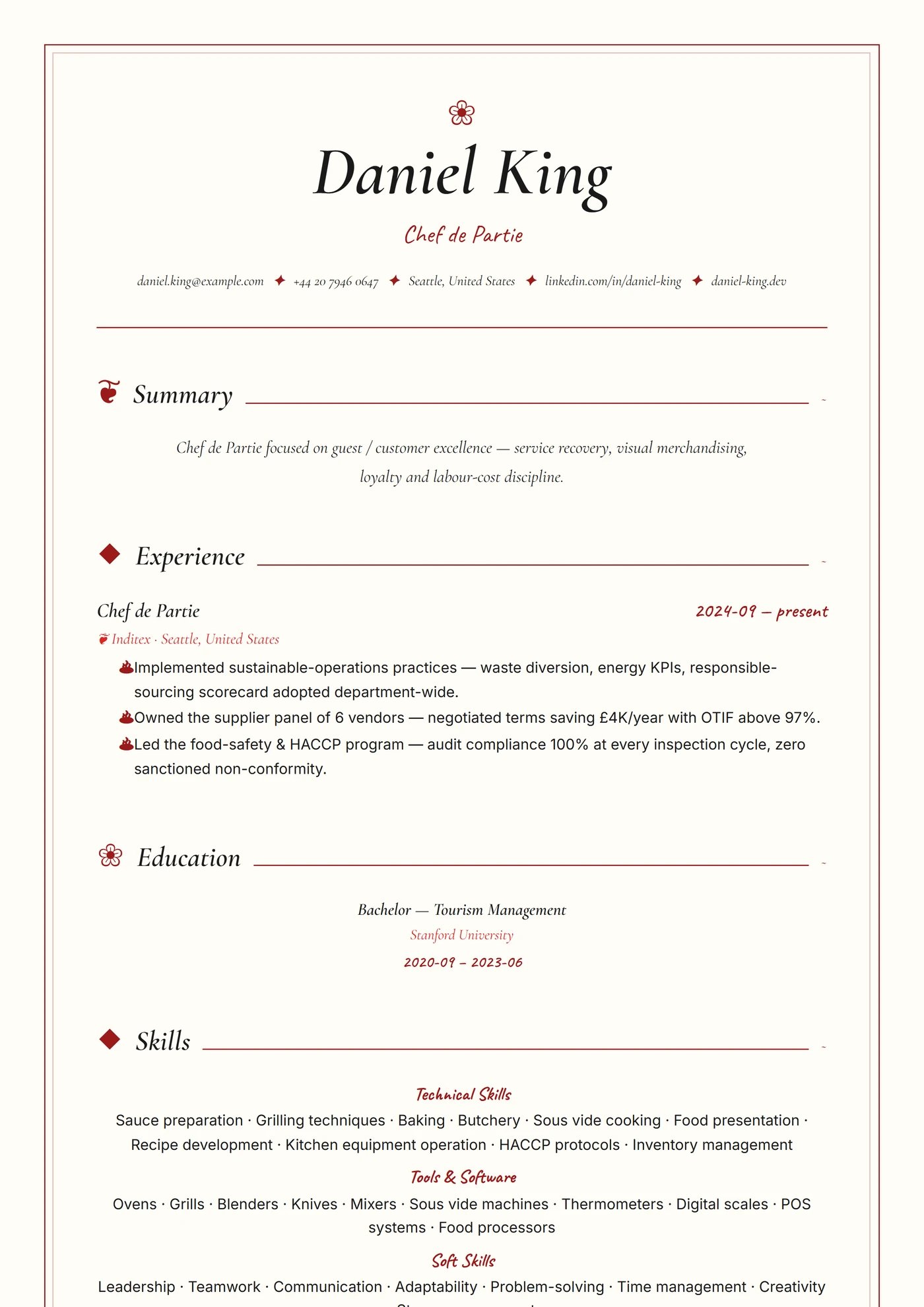 Industry — Culinary Chef — Junior