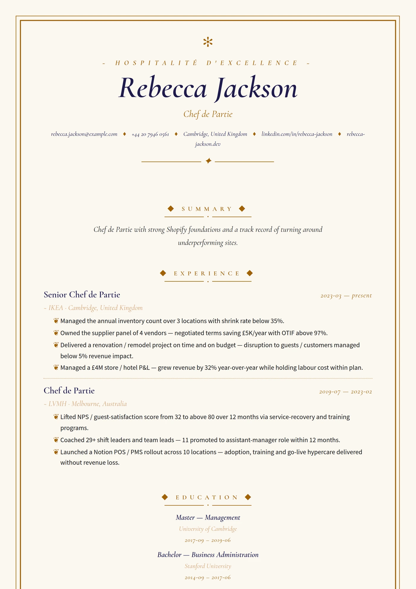 Industry — Hospitality — Senior