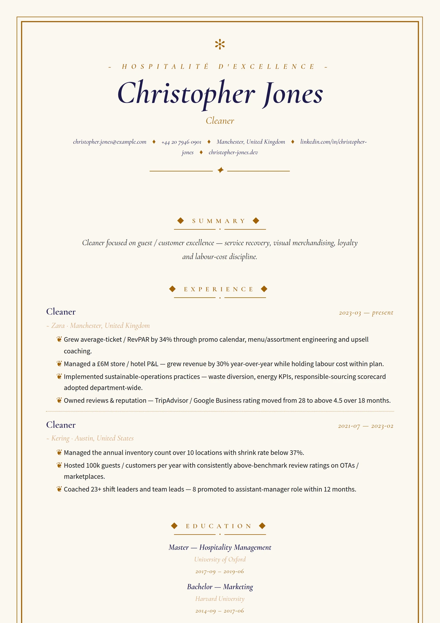 Industry — Hospitality — Mid-level