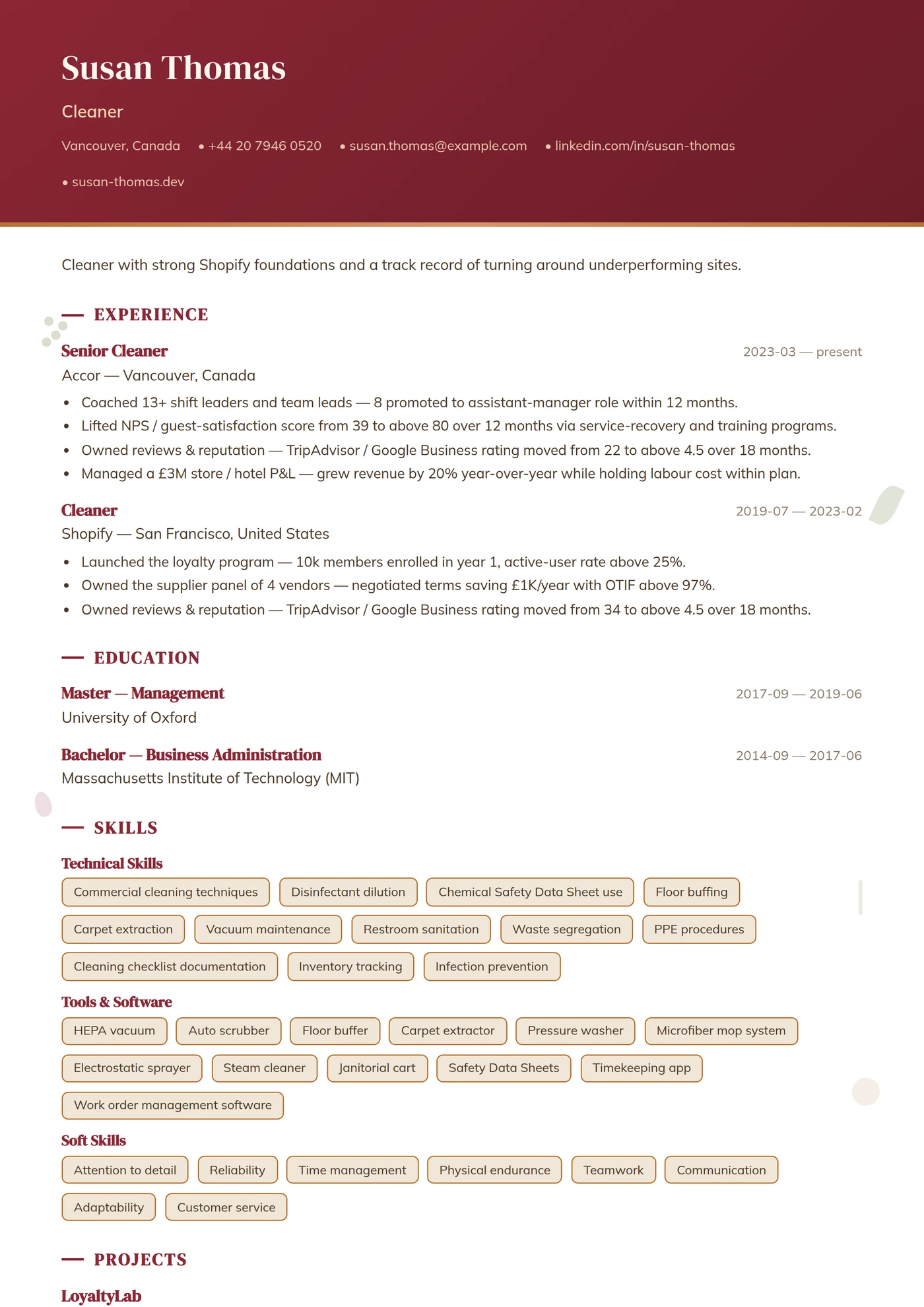 Profession — Restaurant Service — Senior