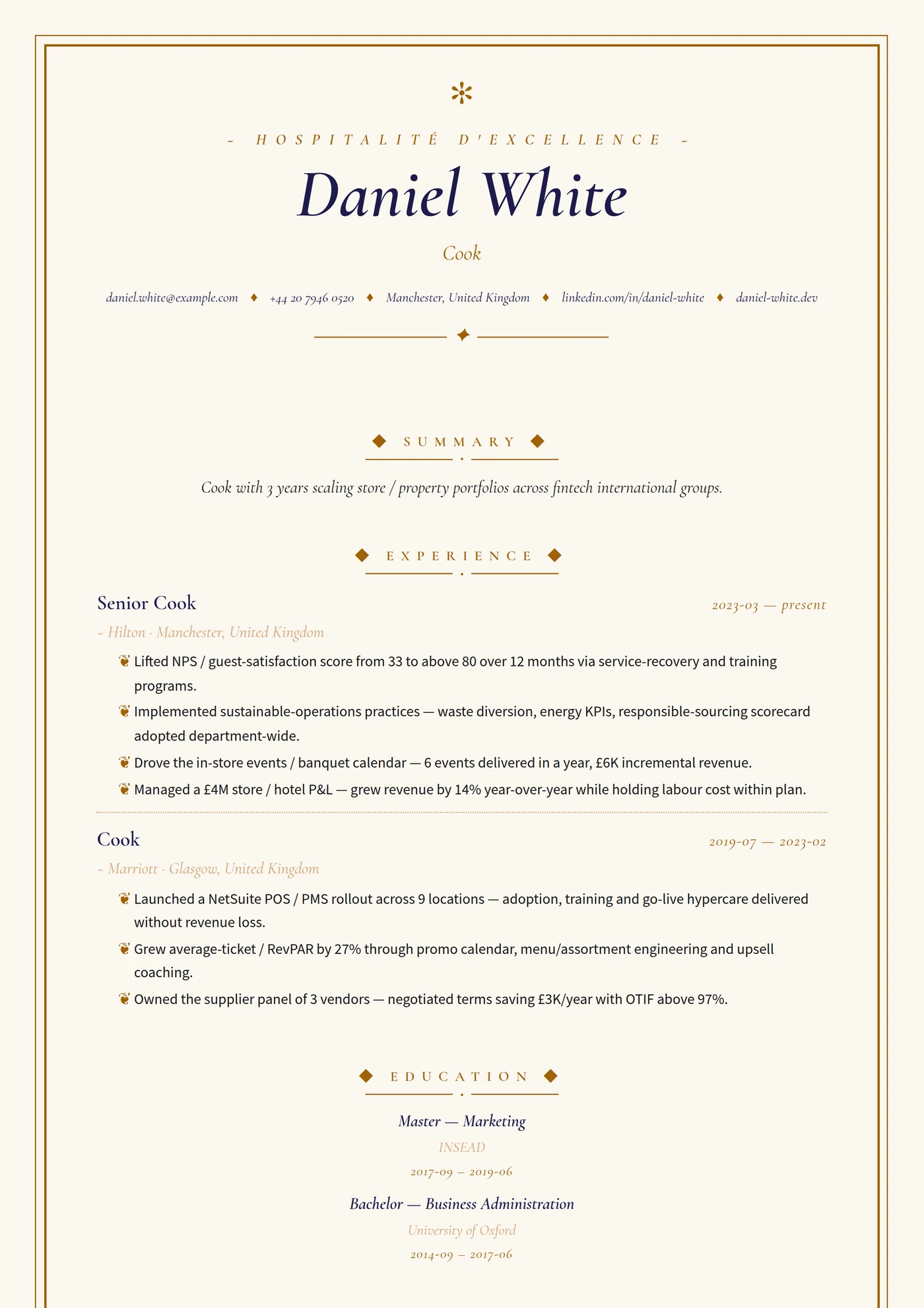 Industry — Hospitality — Senior