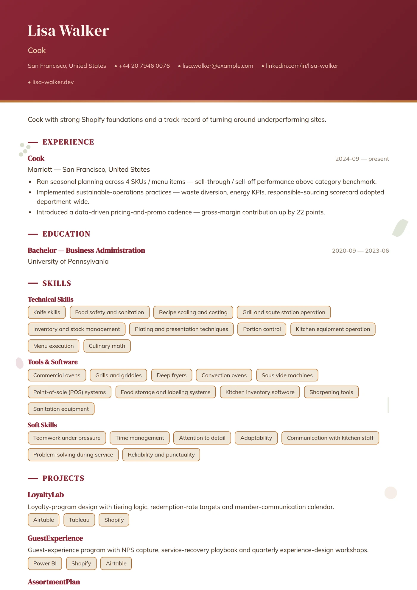 Profession — Restaurant Service — Junior
