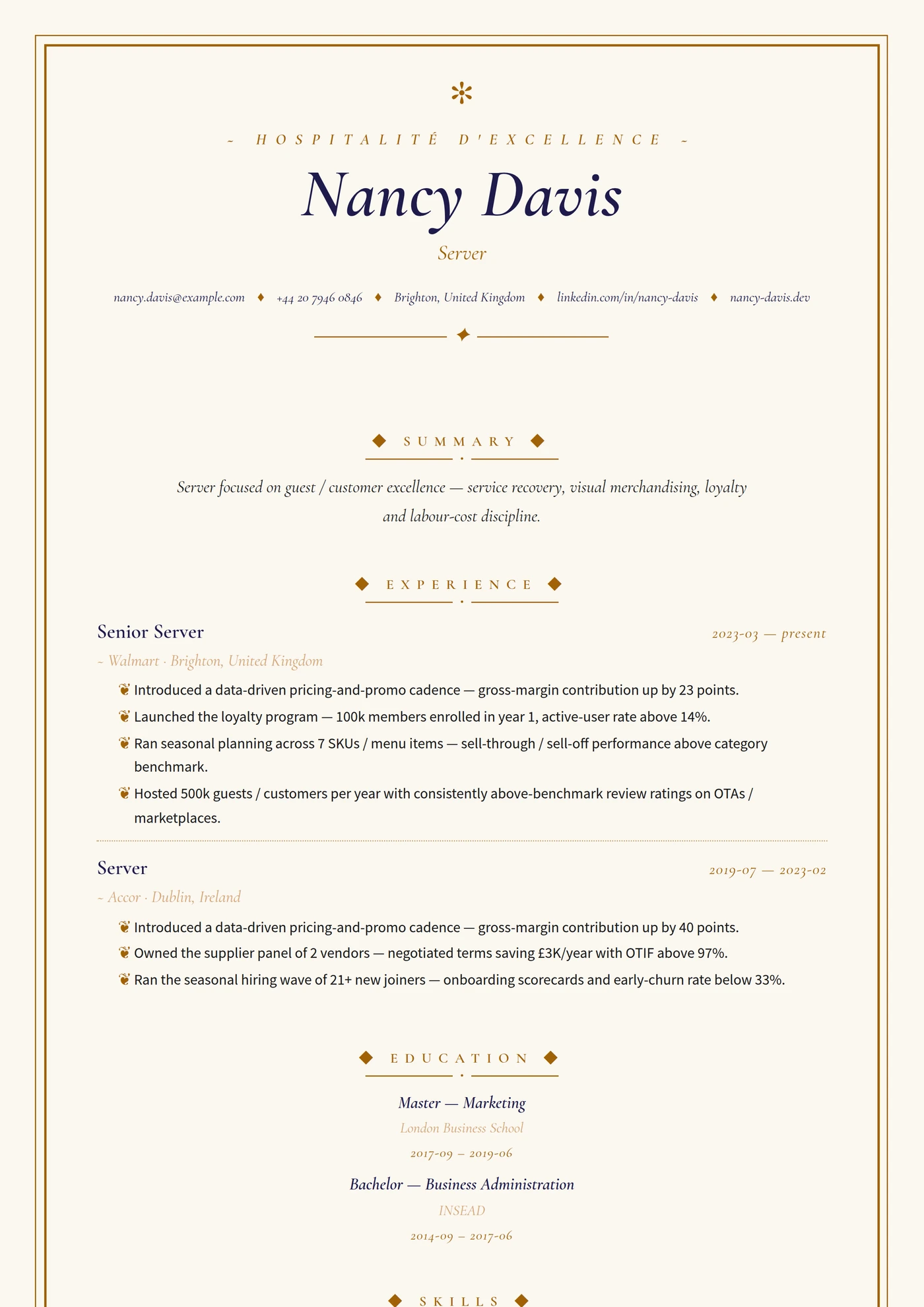 Industry — Hospitality — Senior