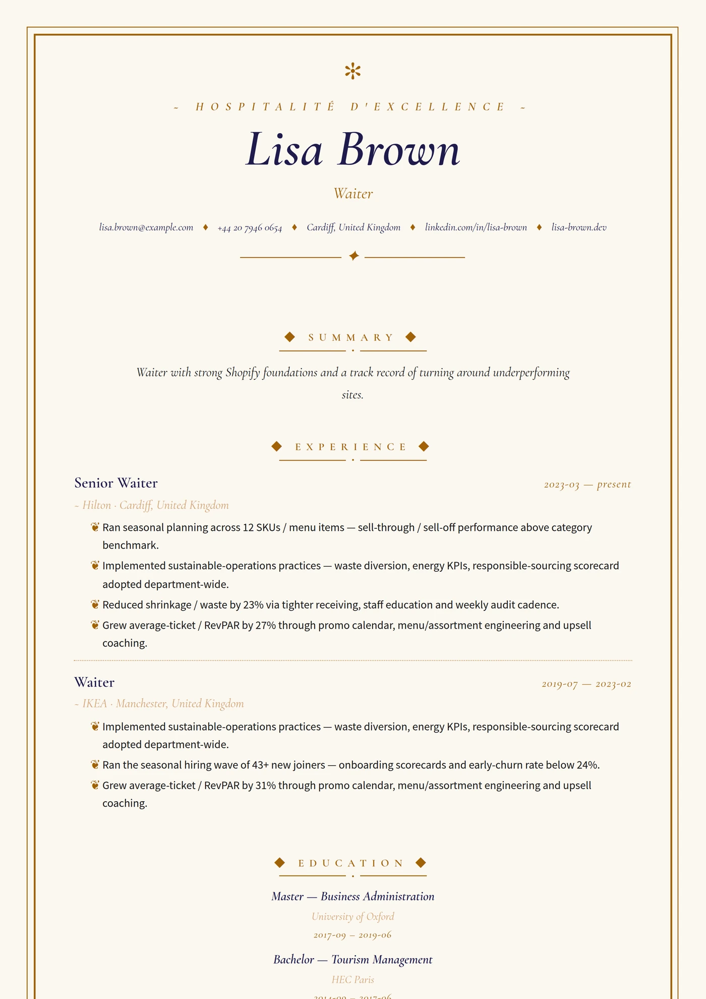 Industry — Hospitality — Senior