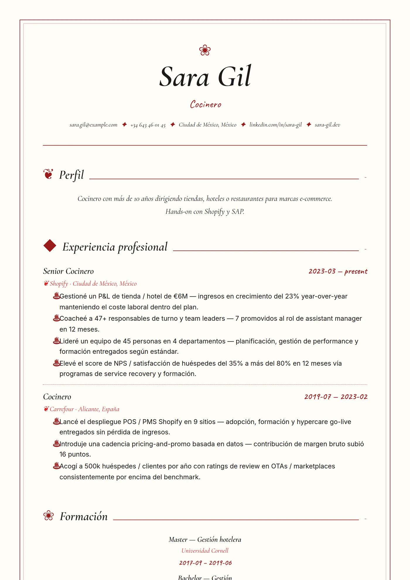 Industria — Chef de cocina — Senior