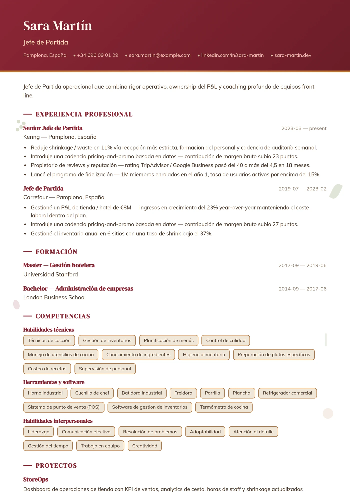 Oficio — Restauración — Senior