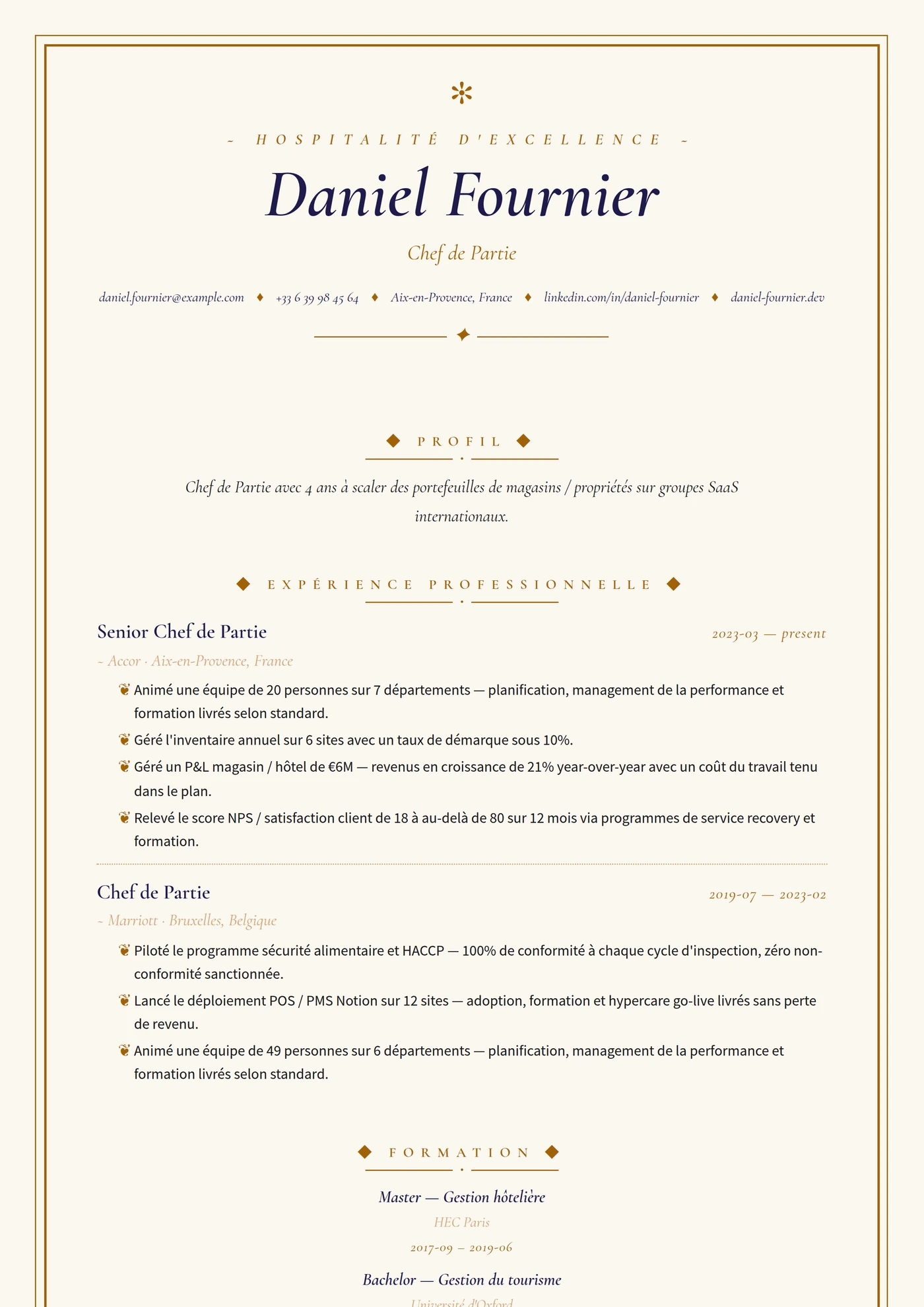 Industrie — Hôtellerie-restauration — Senior