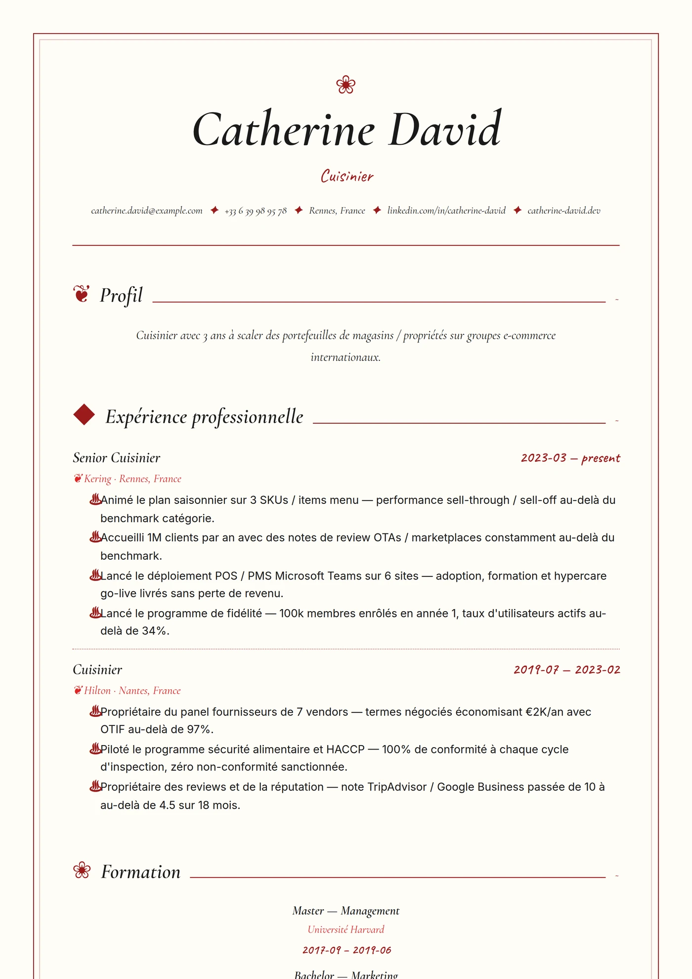 Industrie — Chef cuisinier — Senior