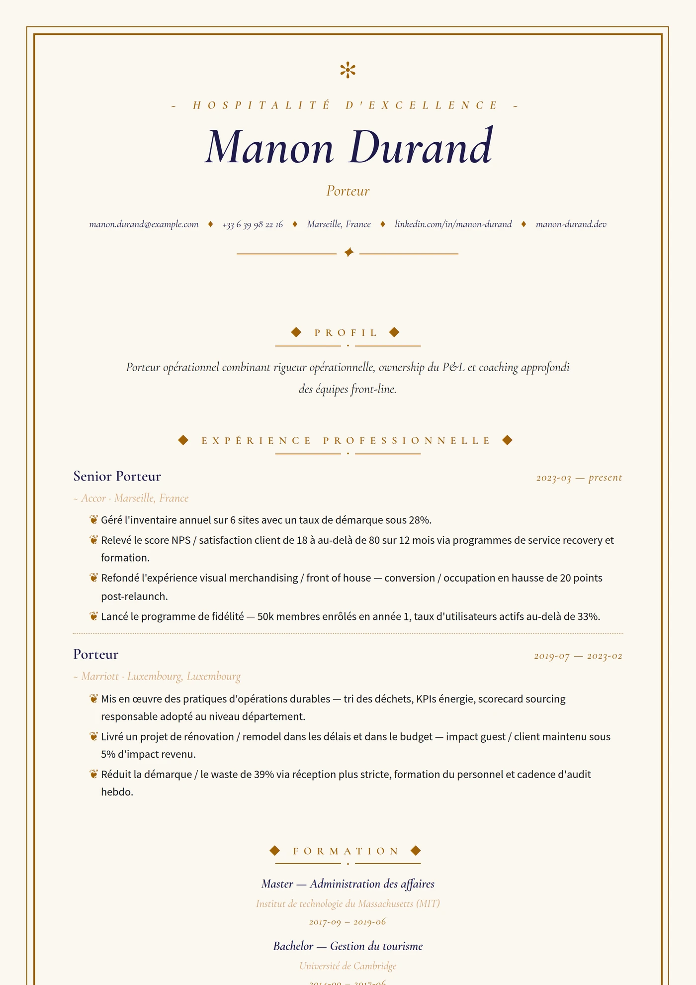 Industrie — Hôtellerie-restauration — Senior