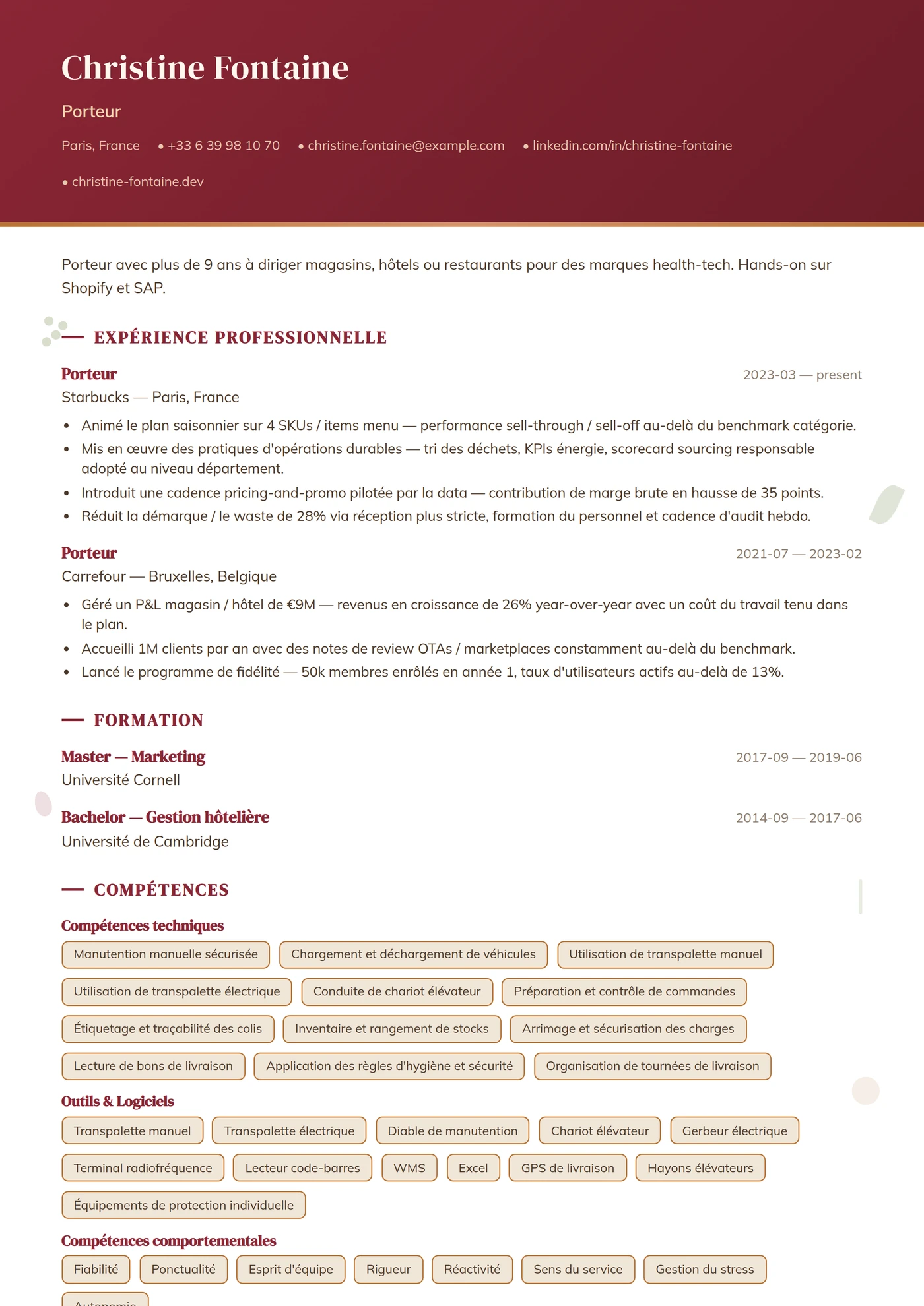 Métier — Restauration — Intermédiaire