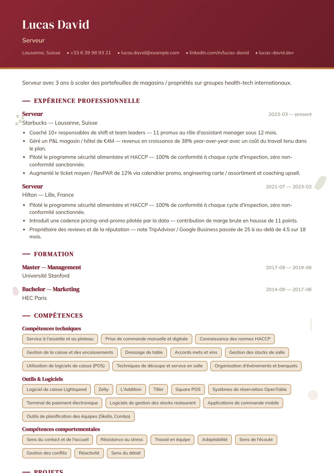 Métier — Restauration — Intermédiaire