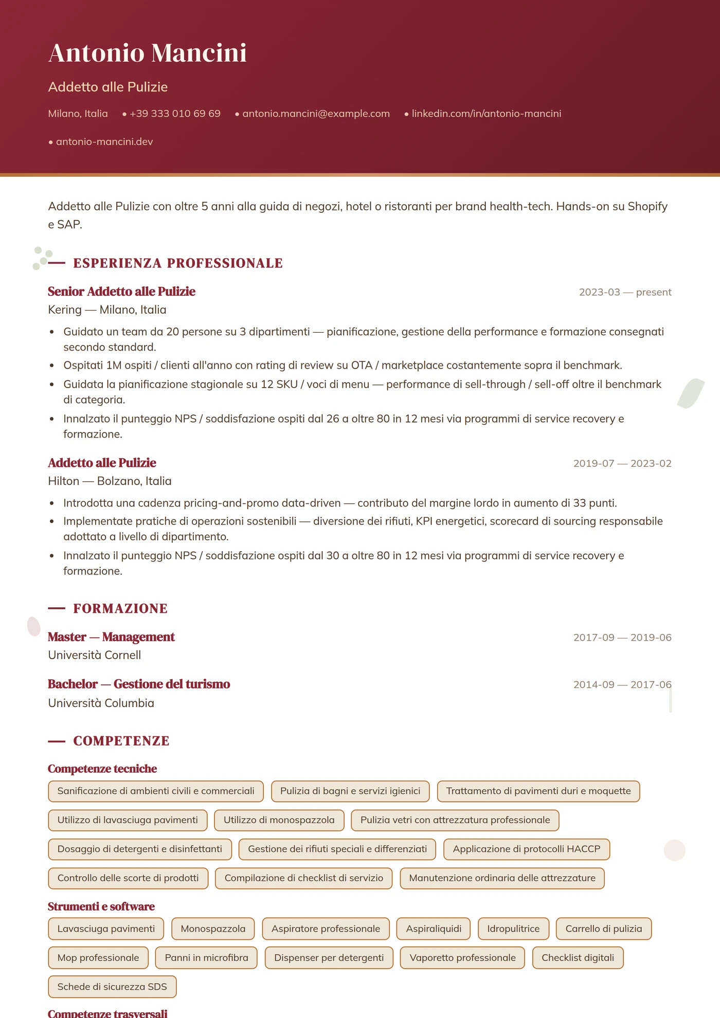 Mestiere — Ristorazione — Senior