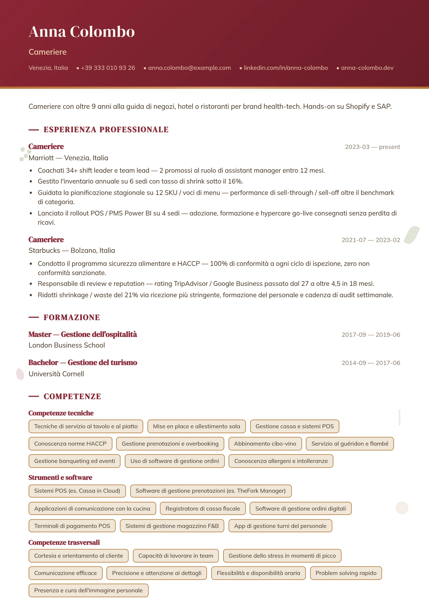 Mestiere — Ristorazione — Intermedio