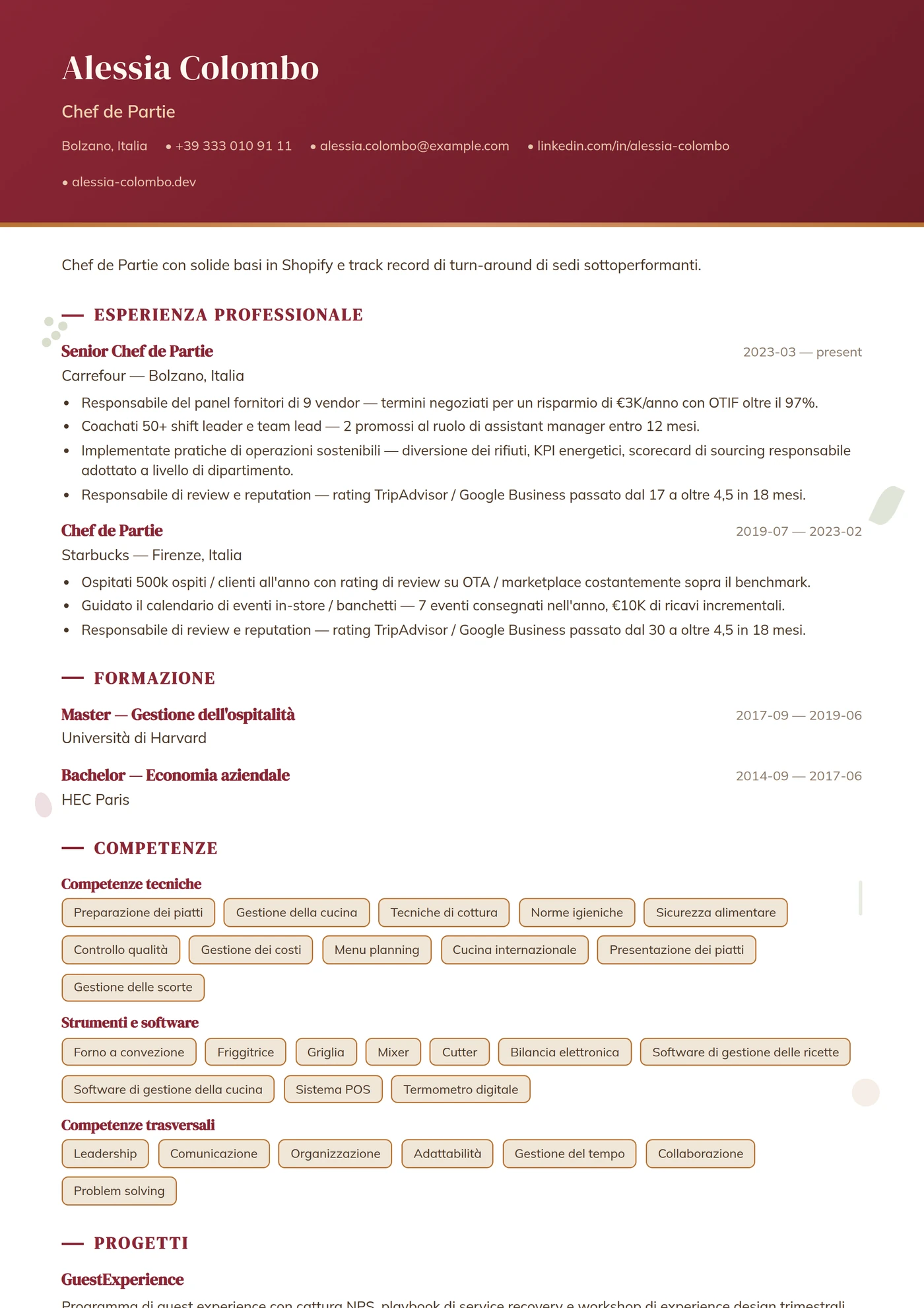Mestiere — Ristorazione — Intermedio