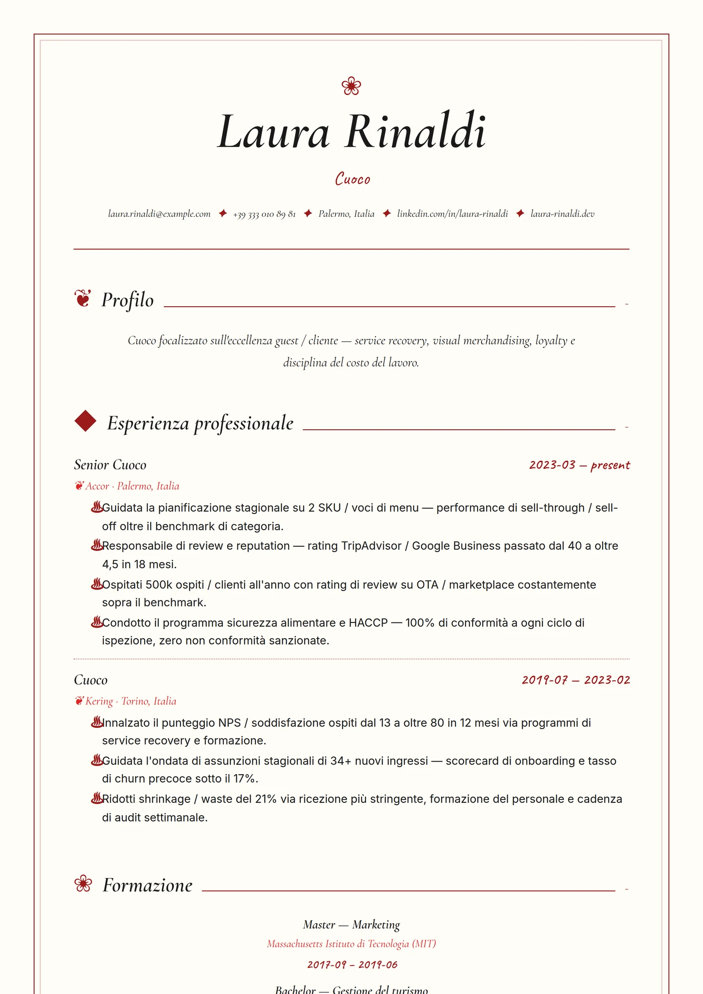 Industria — Chef di cucina — Senior