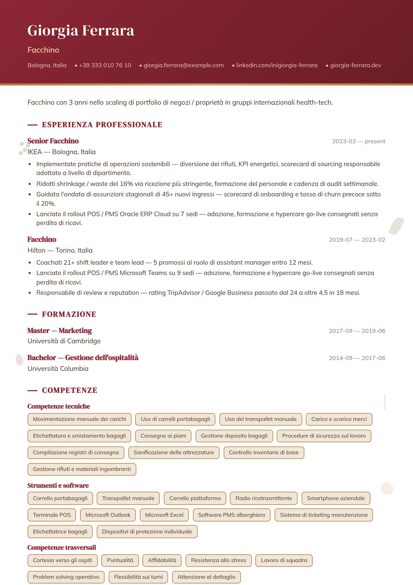 Mestiere — Ristorazione — Senior