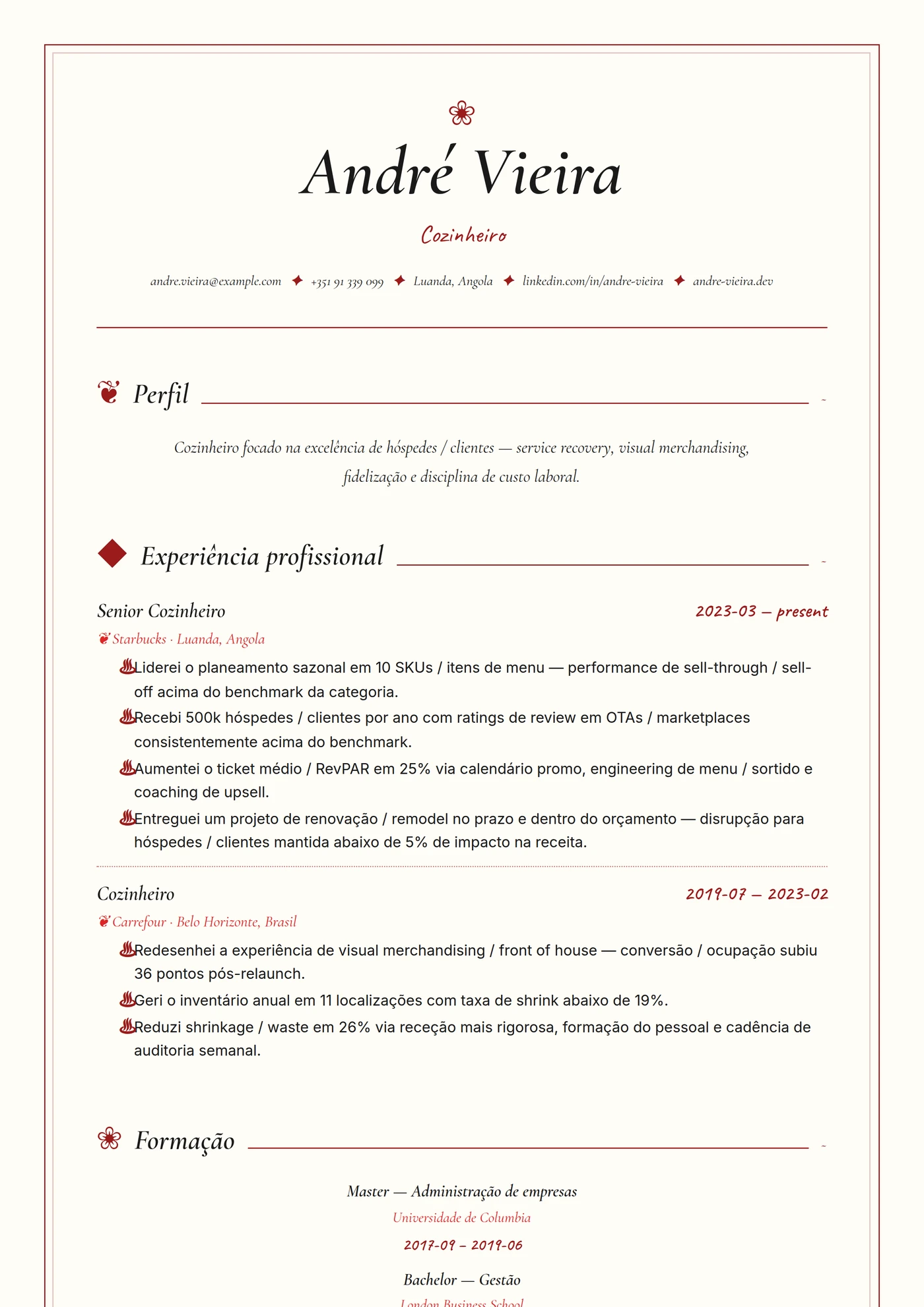 Indústria — Chef de Cozinha — Sénior