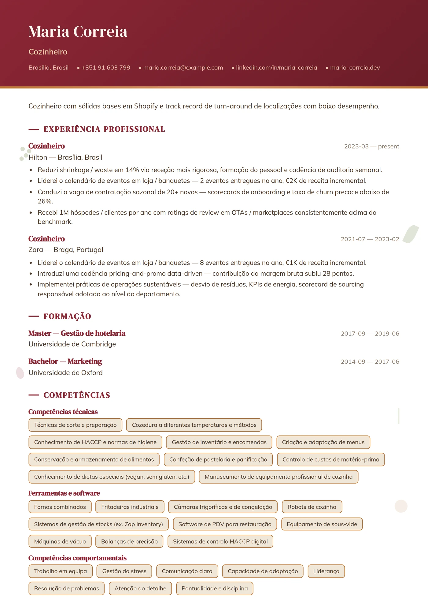 Profissão — Restauração — Intermédio
