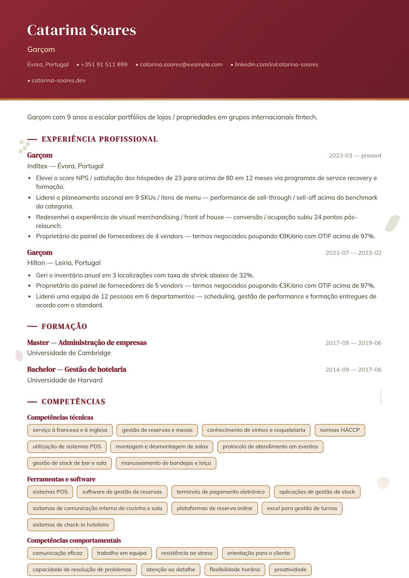 Profissão — Restauração — Intermédio