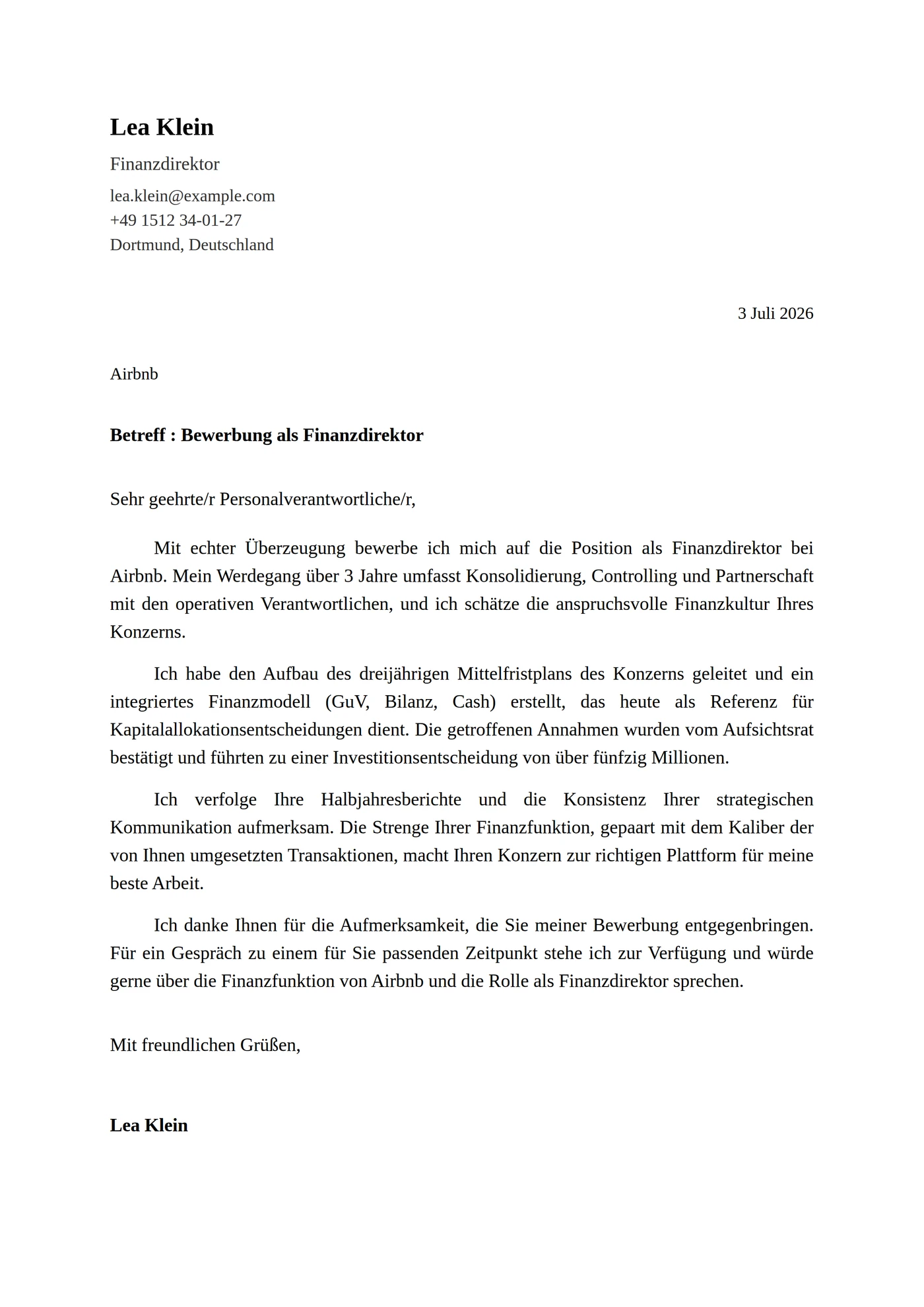 Klassisch Formell — Anschreiben-Vorlagen
