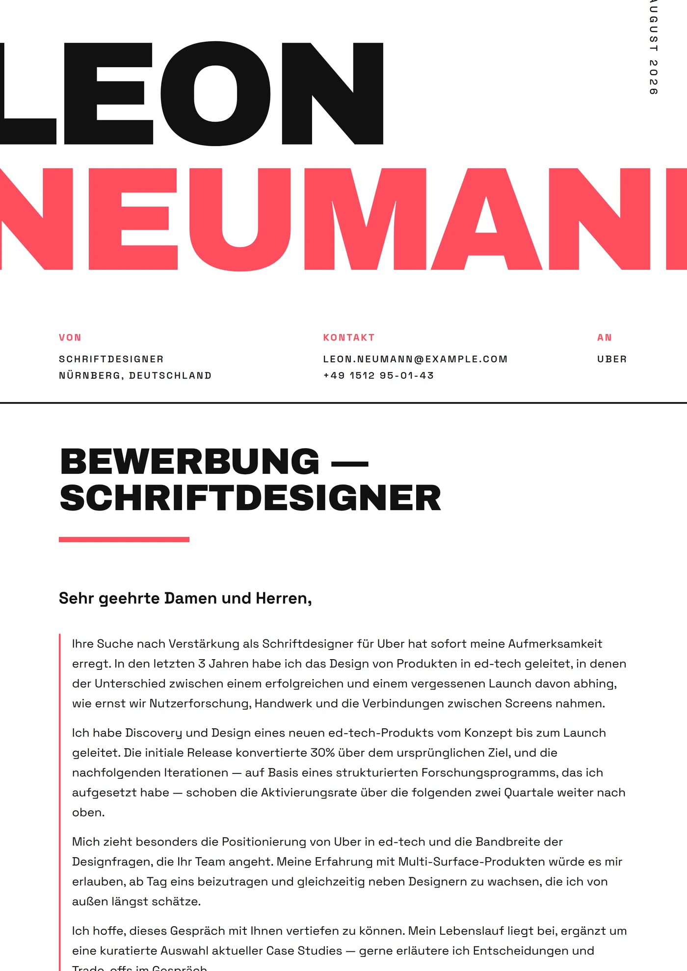 Bold Type — Anschreiben-Vorlagen