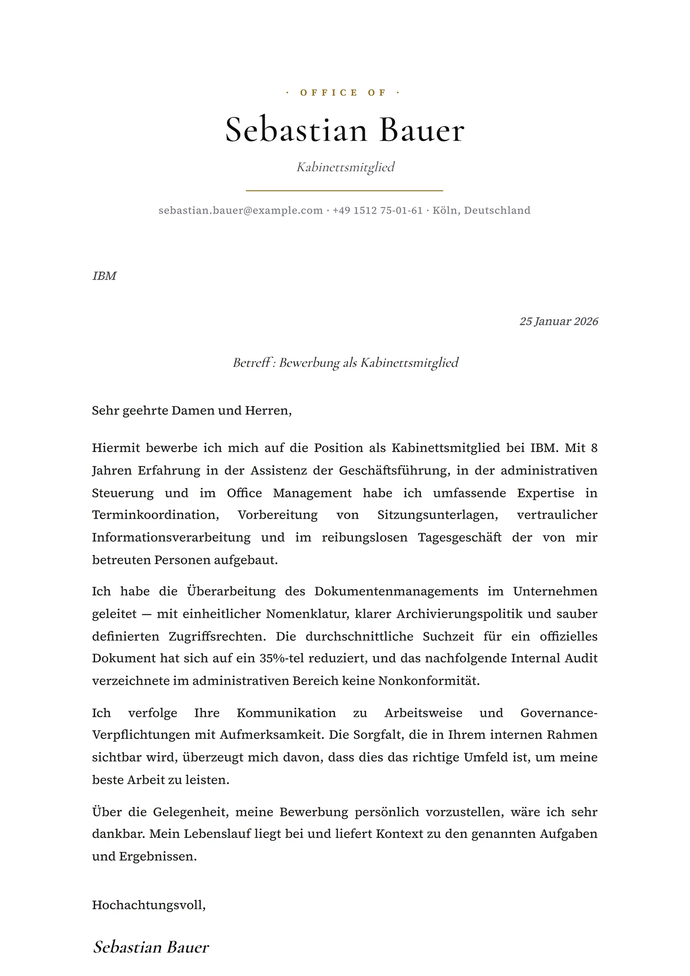Präsidial — Anschreiben-Vorlagen