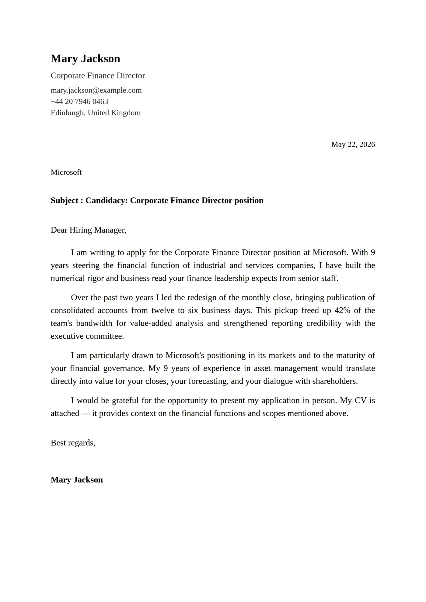 Classic Formal — Cover letter templates