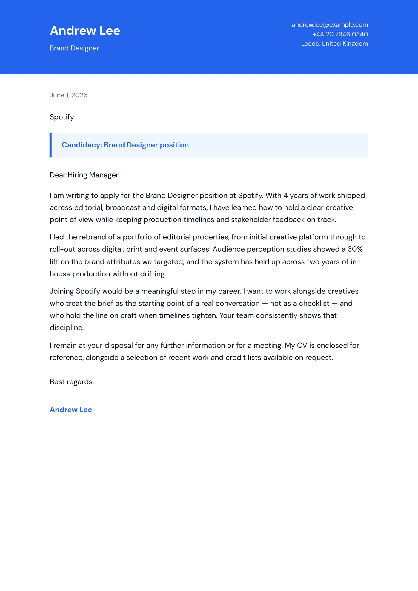 Vivid — Cover letter templates