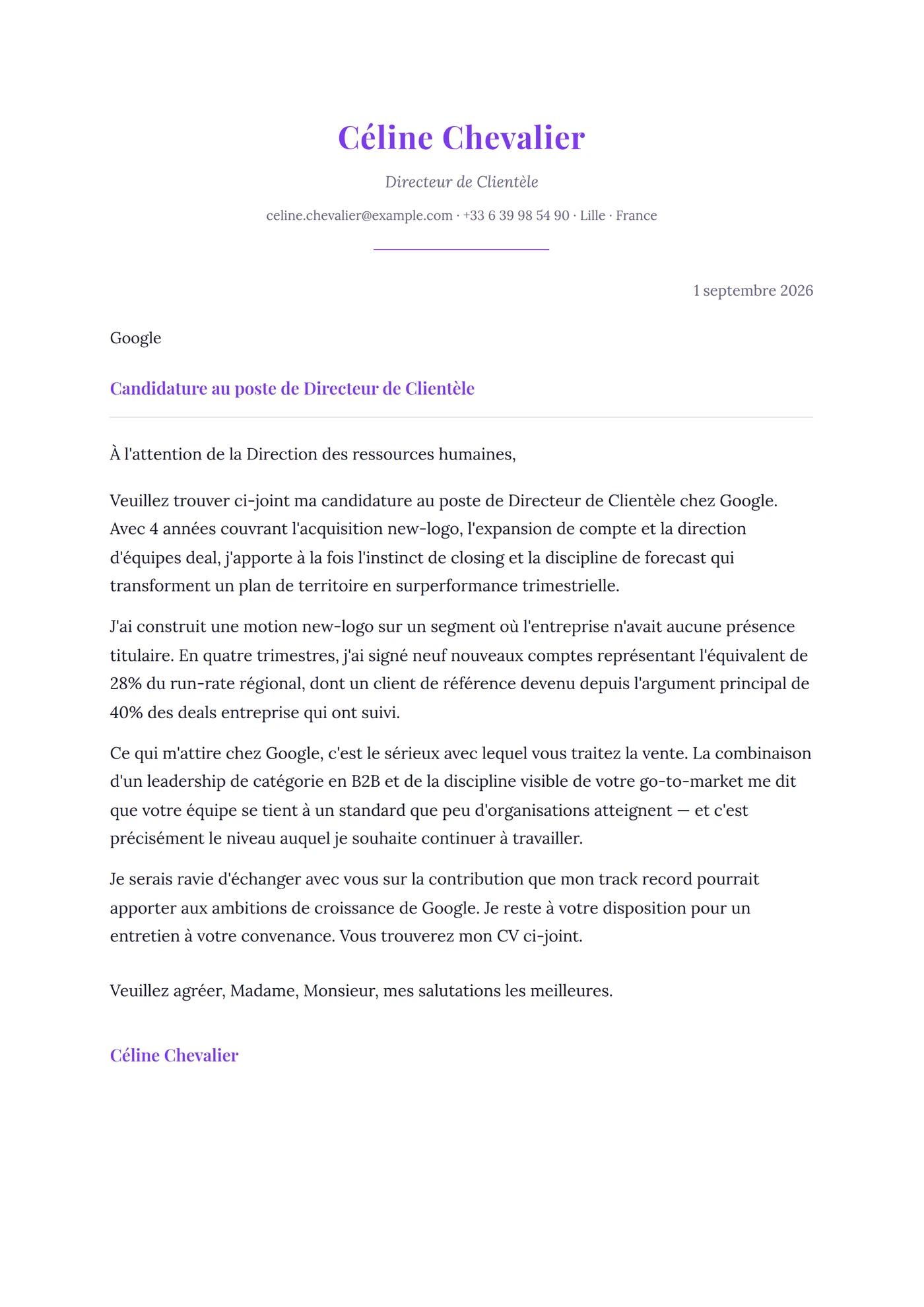 Élégante — Modèles de lettres de motivation