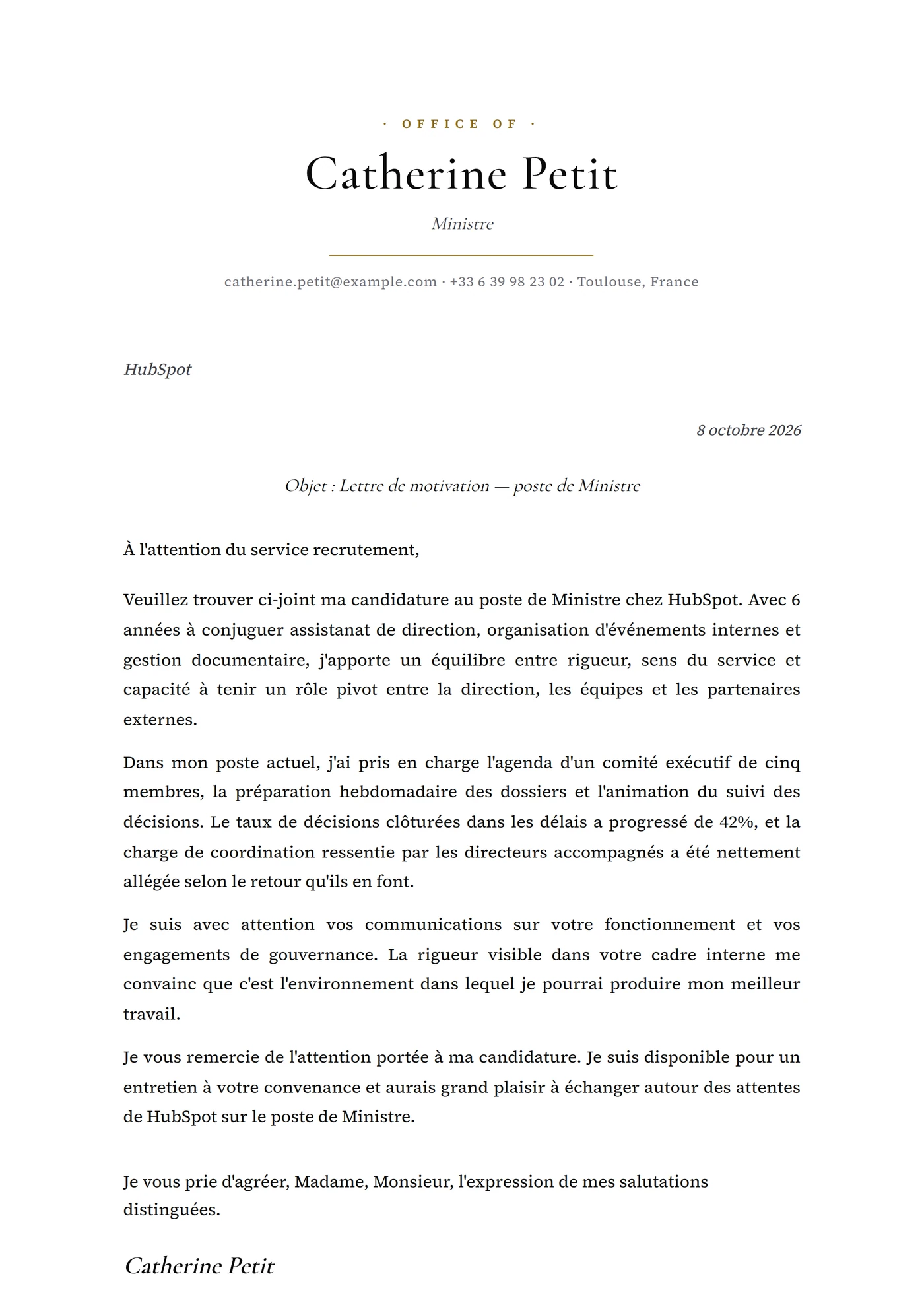 Présidentiel — Modèles de lettres de motivation