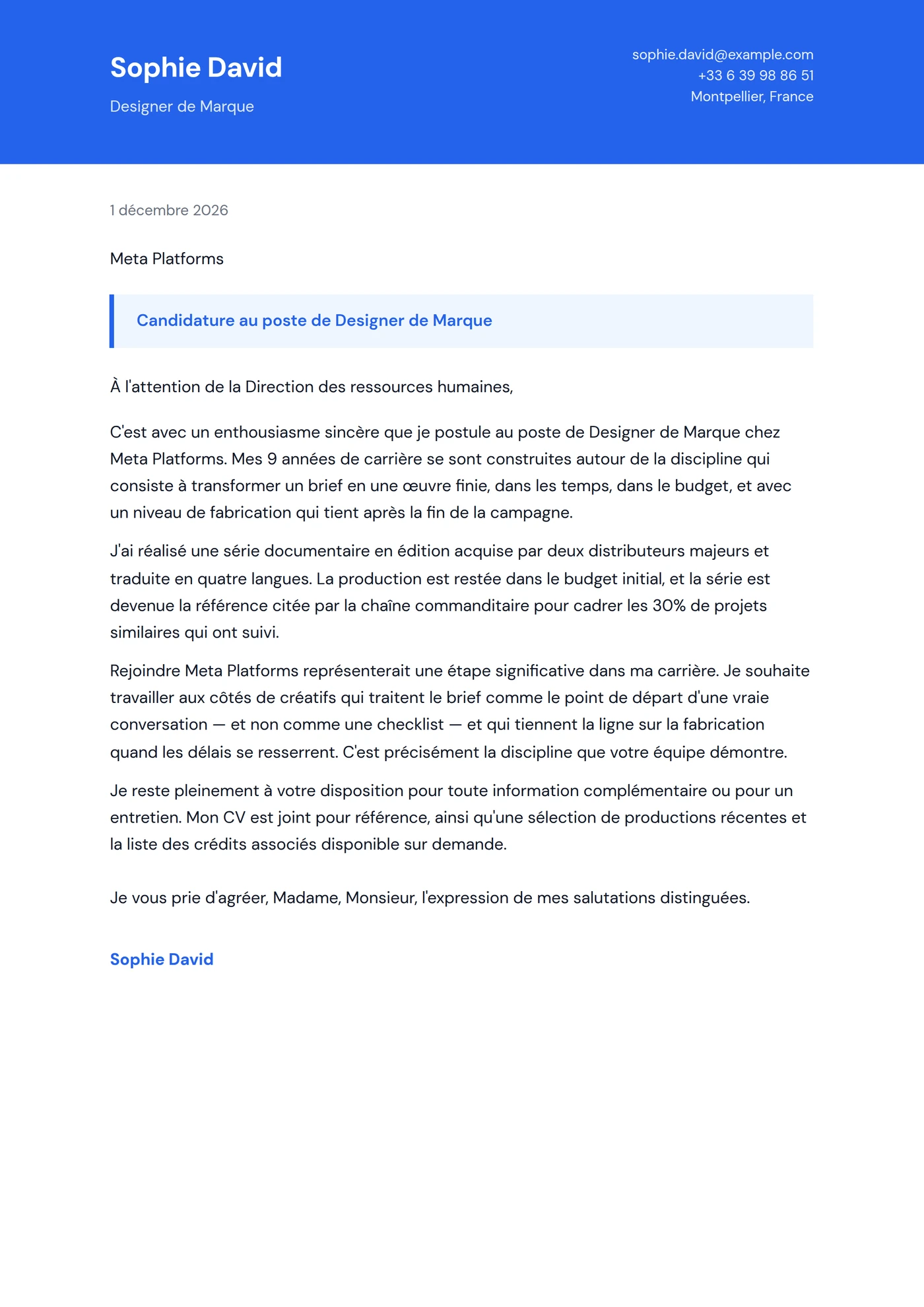Vivace — Modèles de lettres de motivation