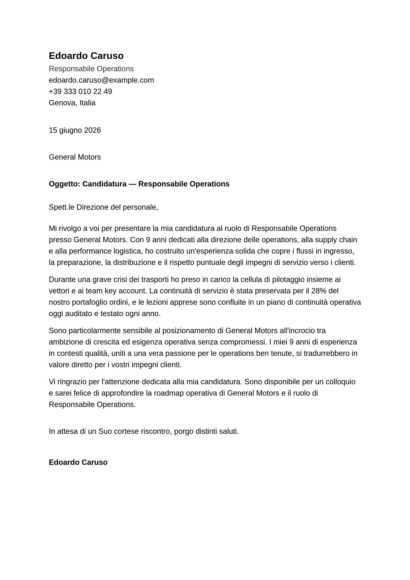 ATS pulita — Modelli di lettera di presentazione