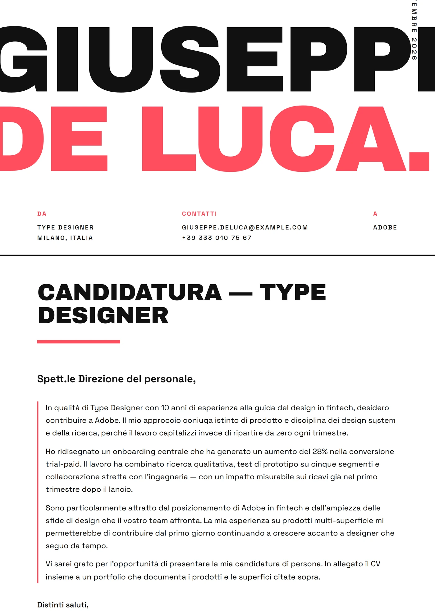 Tipografia decisa — Modelli di lettera di presentazione