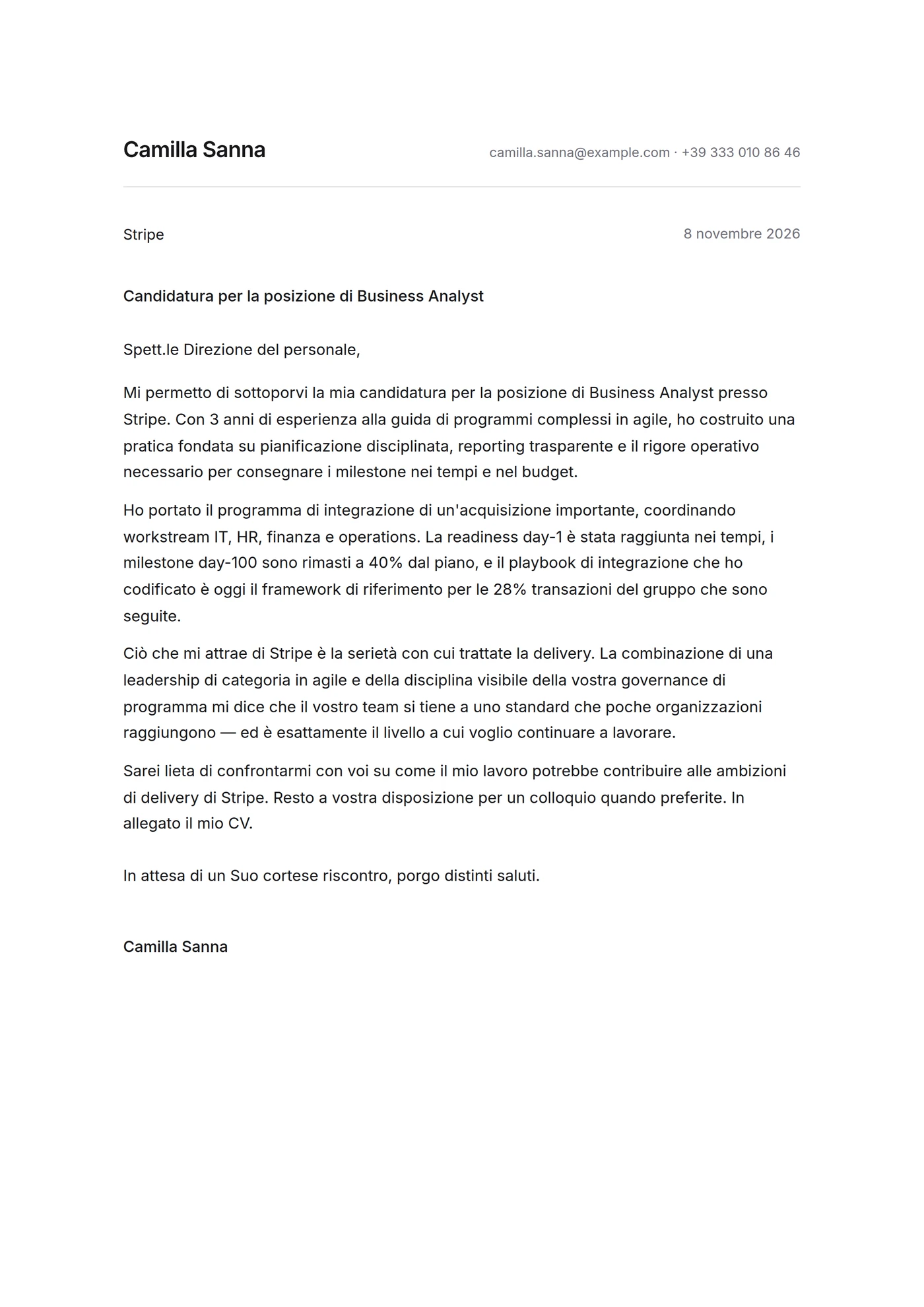 Minimalista — Modelli di lettera di presentazione