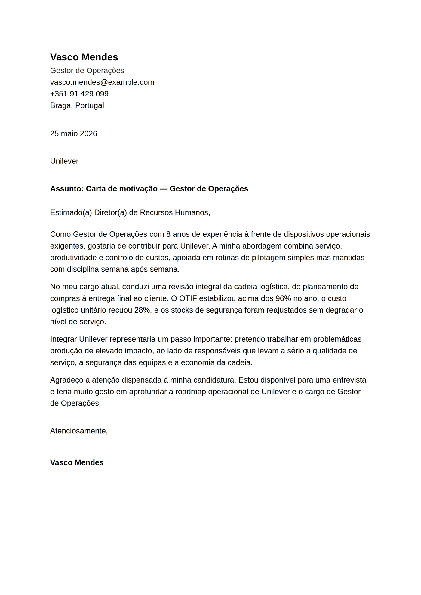 ATS depurada — Modelos de carta de apresentação