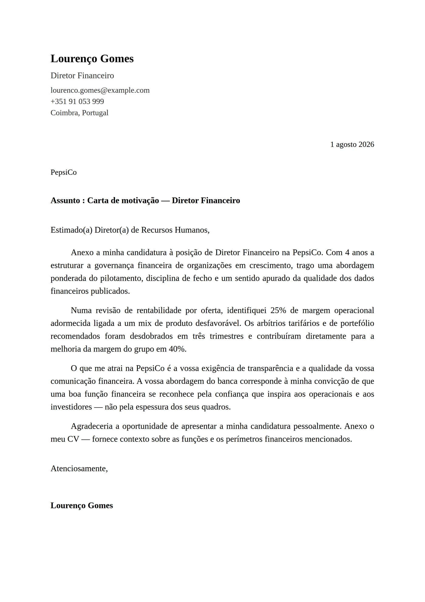 Clássica Formal — Modelos de carta de apresentação