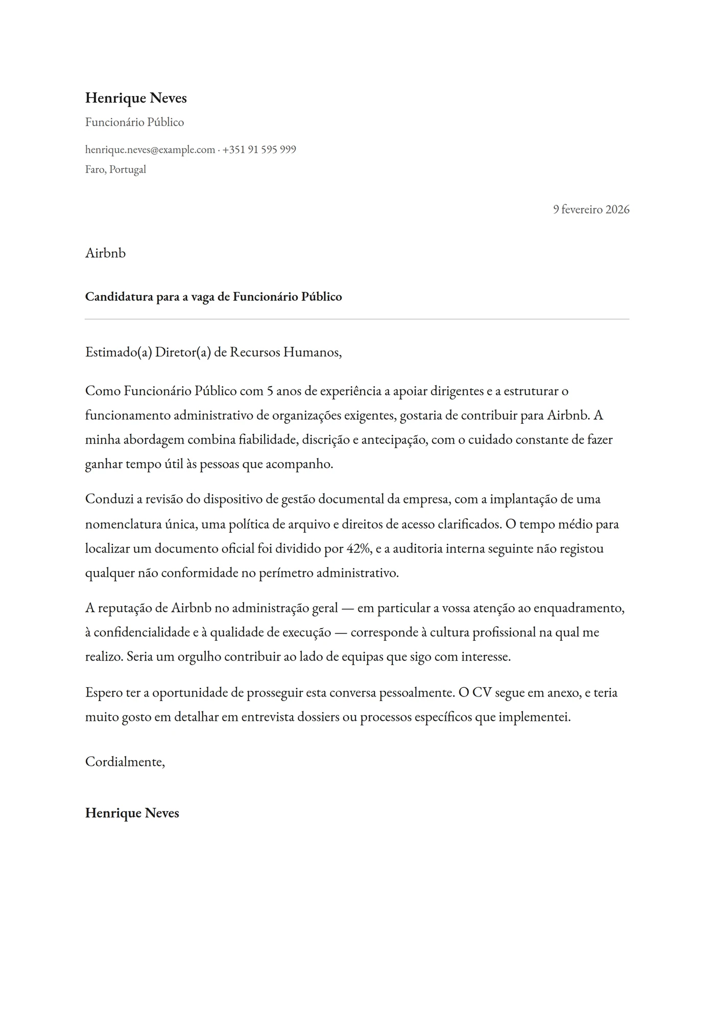 Clássica — Modelos de carta de apresentação