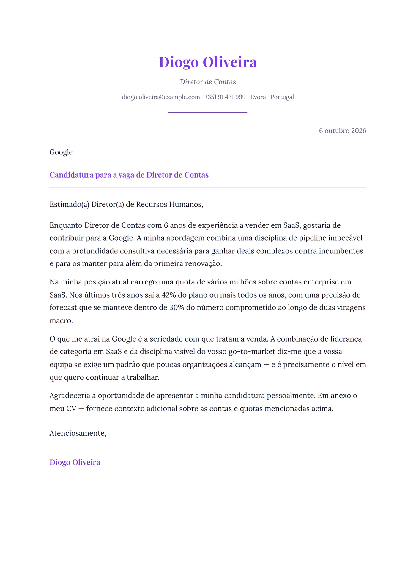 Elegante — Modelos de carta de apresentação