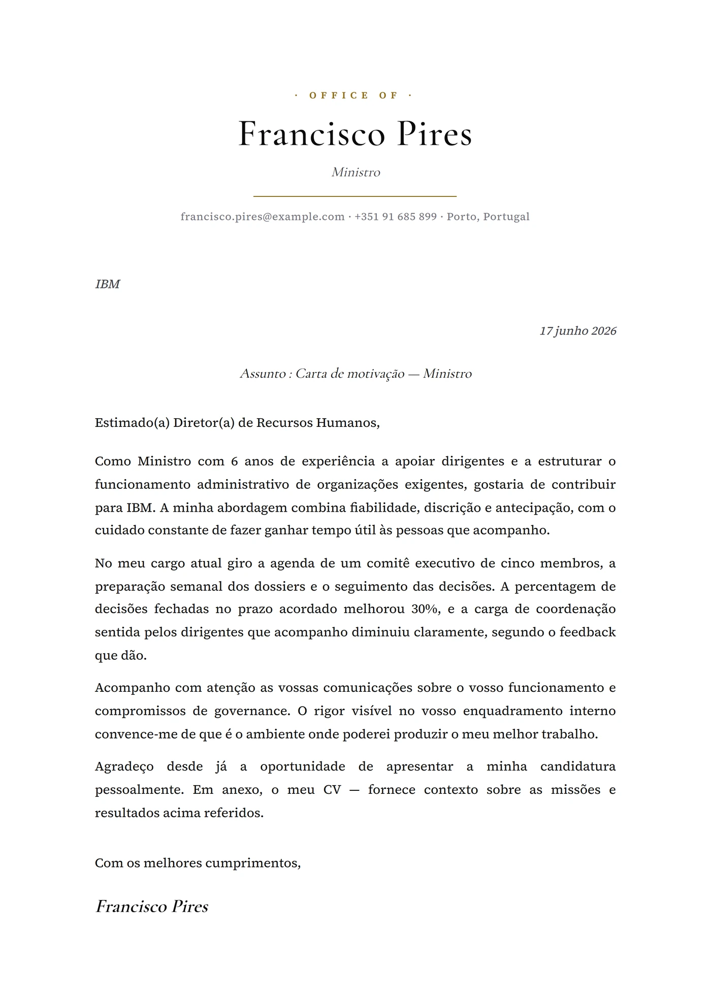 Presidencial — Modelos de carta de apresentação