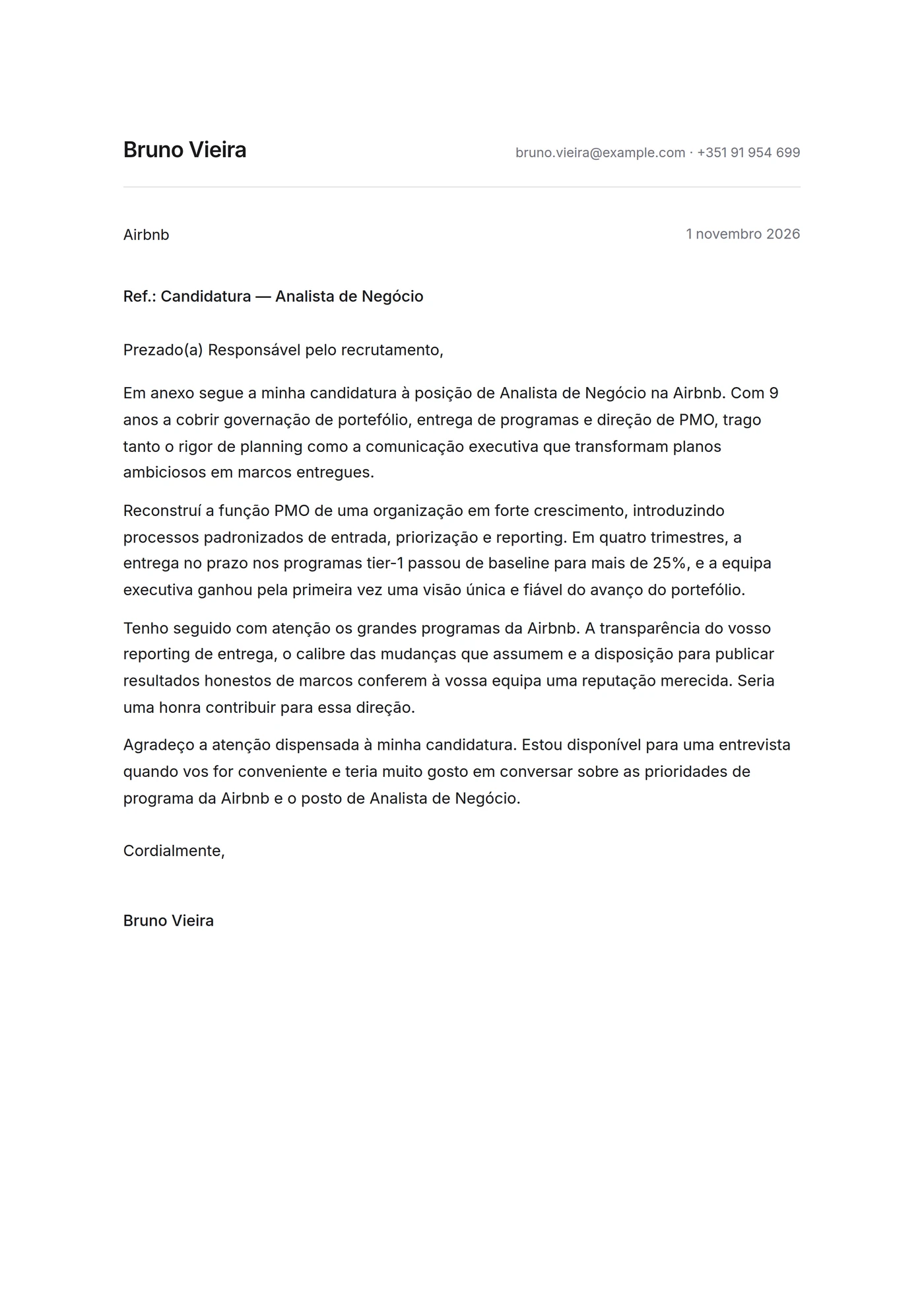 Minimalista — Modelos de carta de apresentação