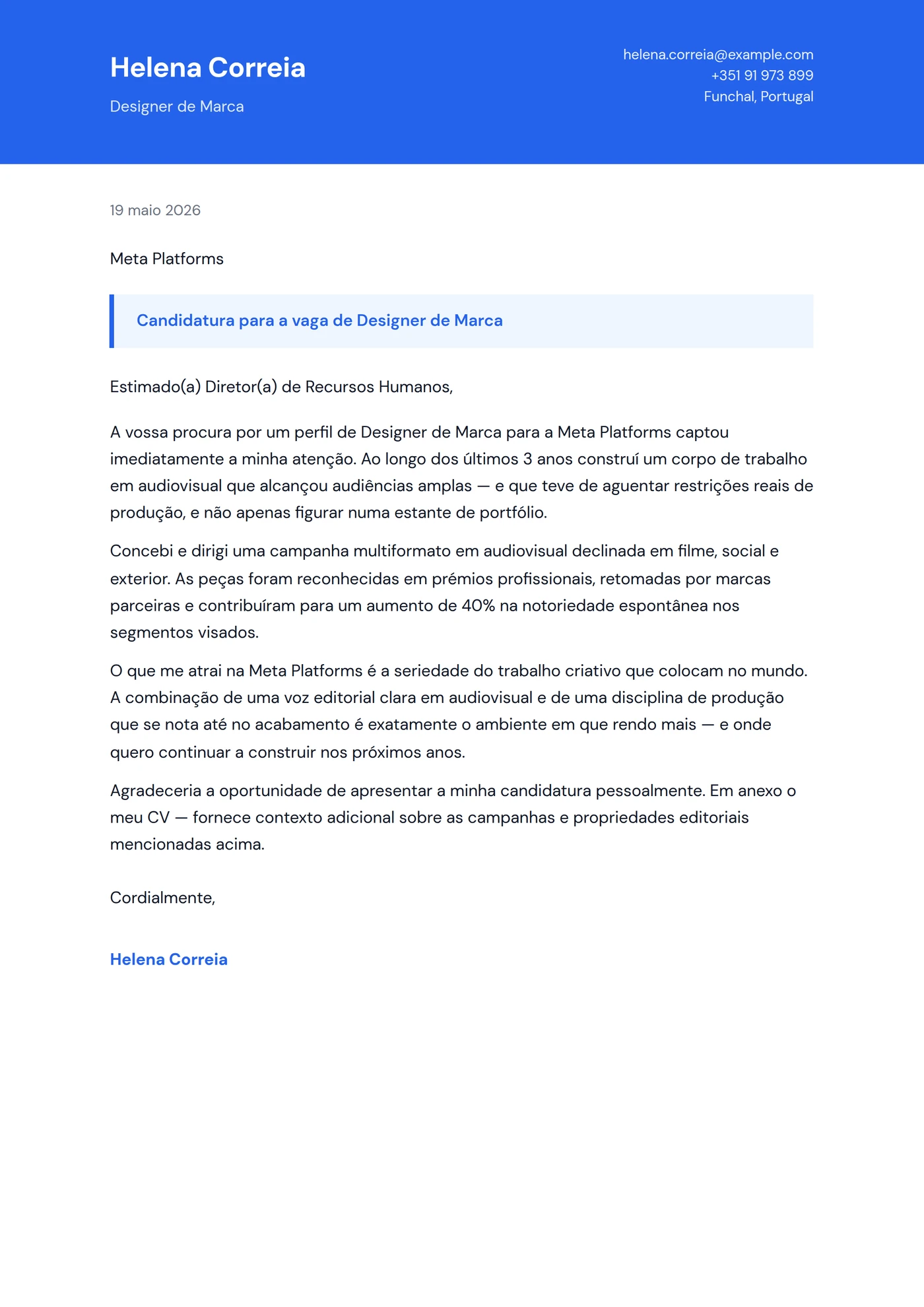 Vívido — Modelos de carta de apresentação