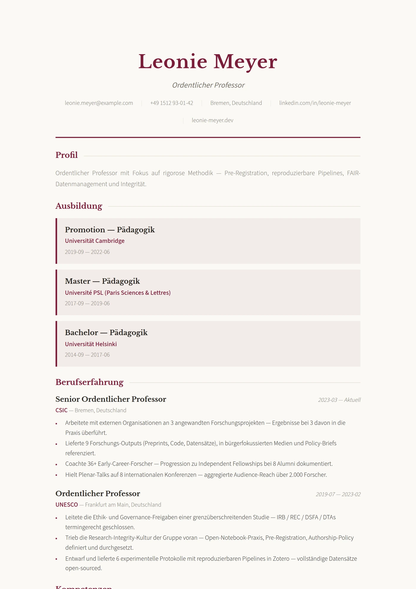 Wissenschaftler — Lebenslauf-Vorlagen