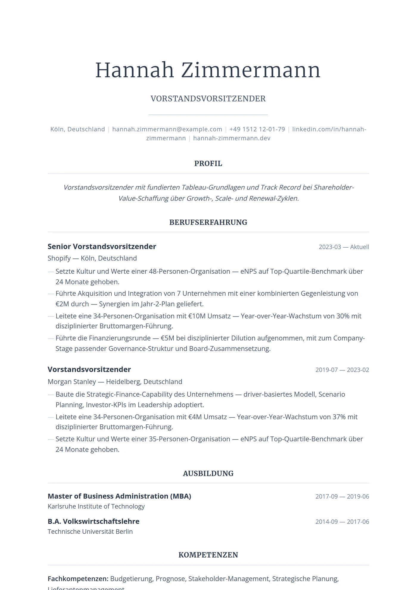 USA Führungsebene — Lebenslauf-Vorlagen