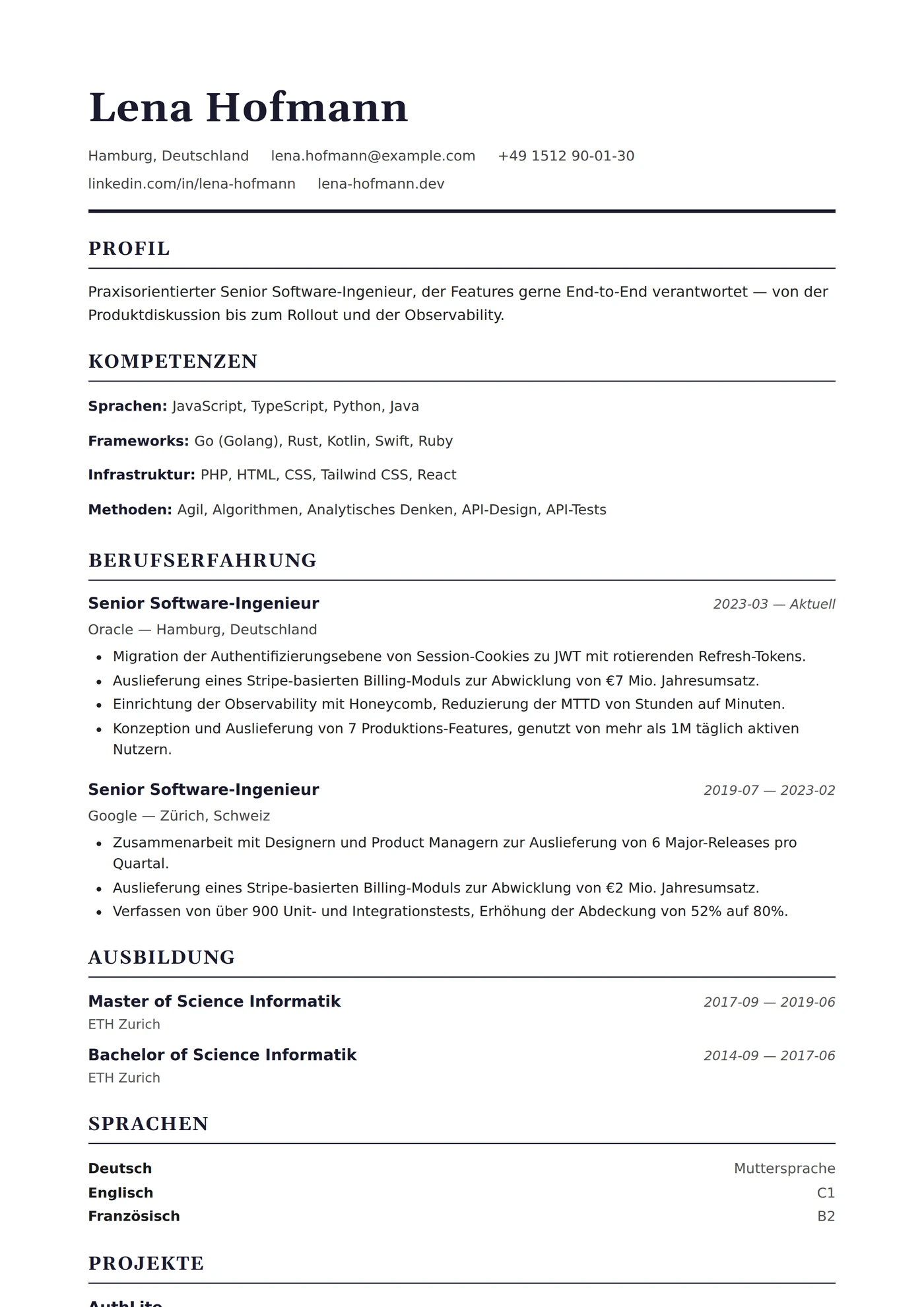 USA Standard — Lebenslauf-Vorlagen